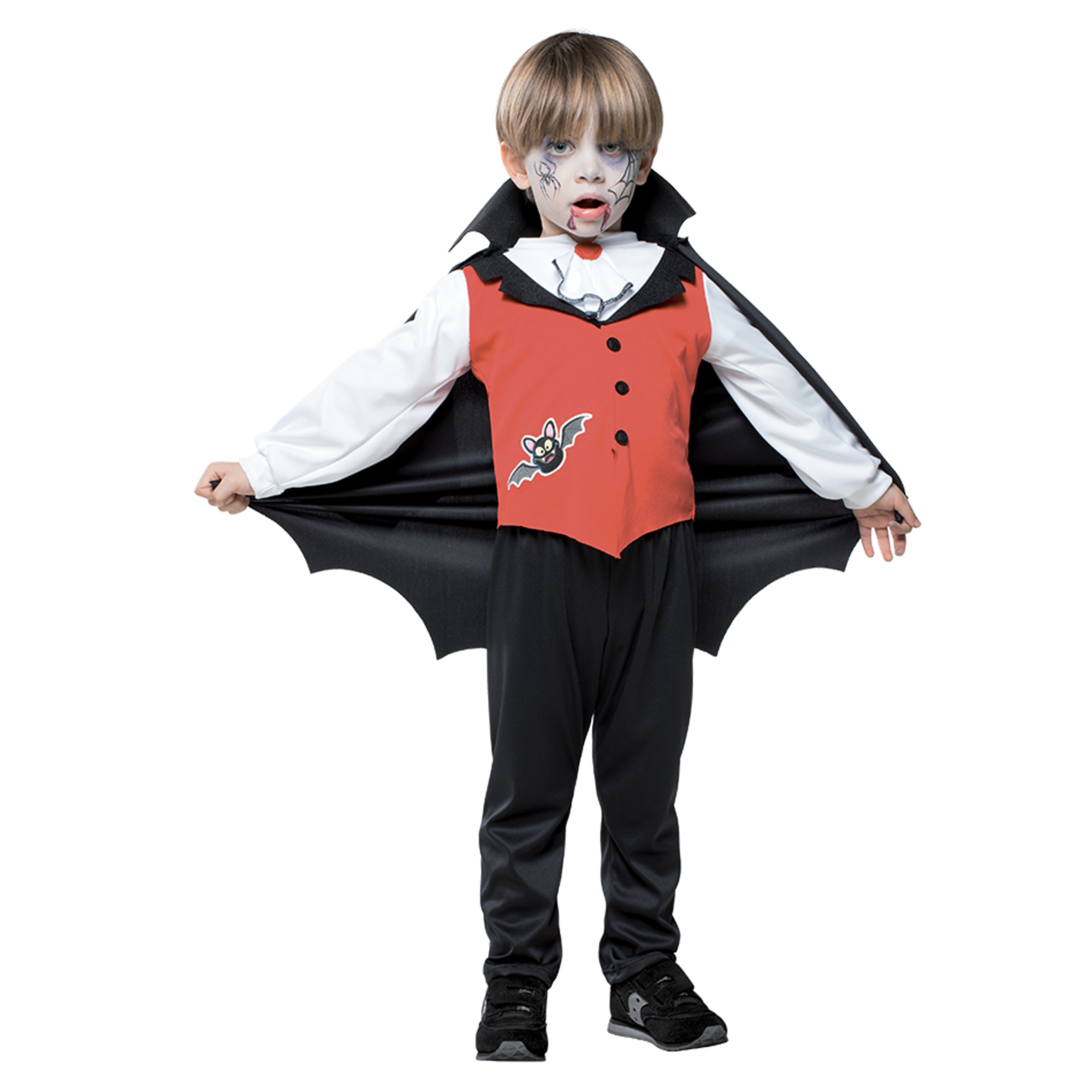 Costume da vampiro dracula baby per halloween disponibile in diverse taglie – completo con casacca, gilet, jabot, pantaloni e mantello - 