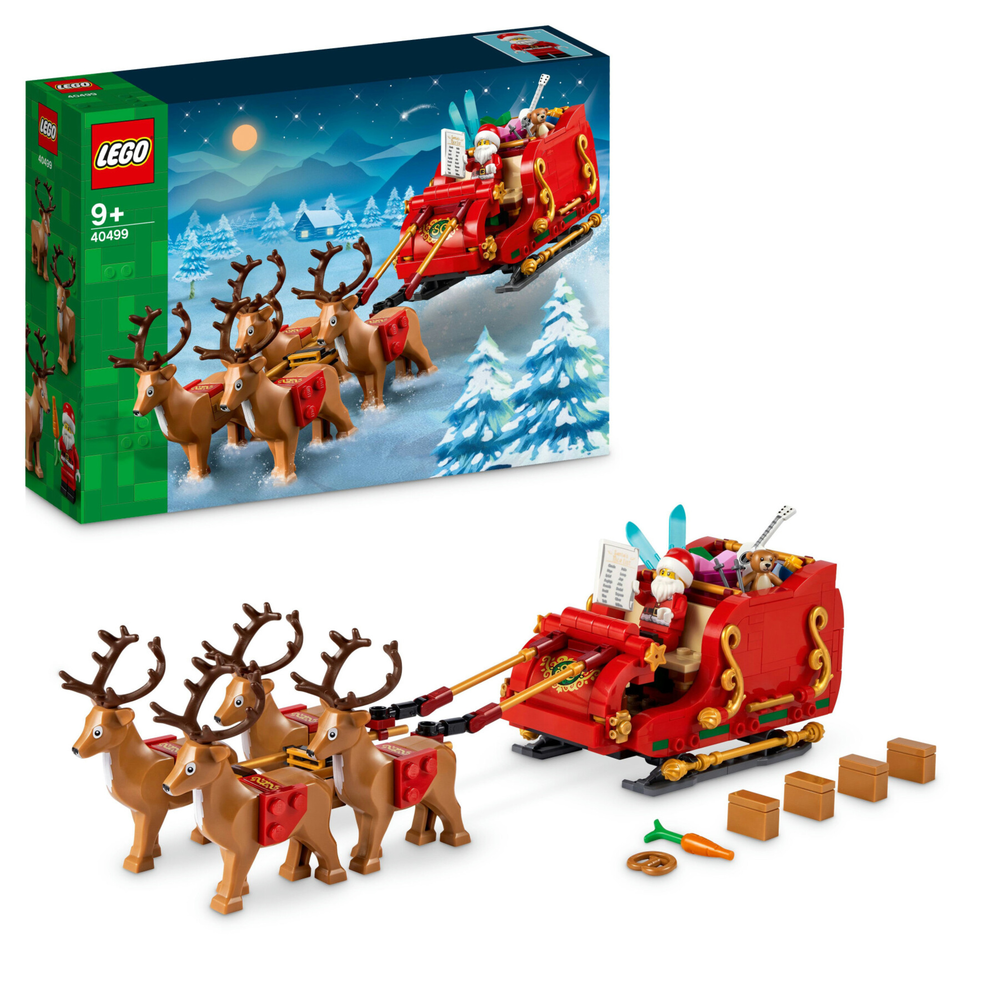 Lego 40499 slitta di babbo natale giocattolo, giochi creativi per bambini 9+ con minifigure e renne, idea regalo natalizia - Lego