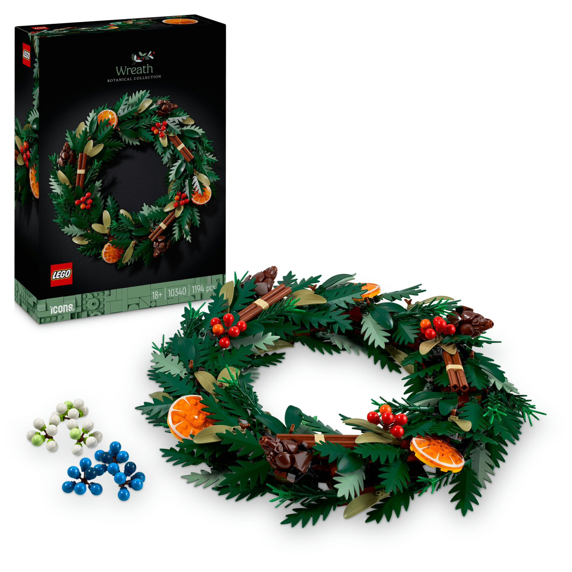 Lego icons 10340 ghirlanda decorazione natalizia, corona da parete o per tavola, regalo di natale per adulti, uomo o donna - LEGO ICONS