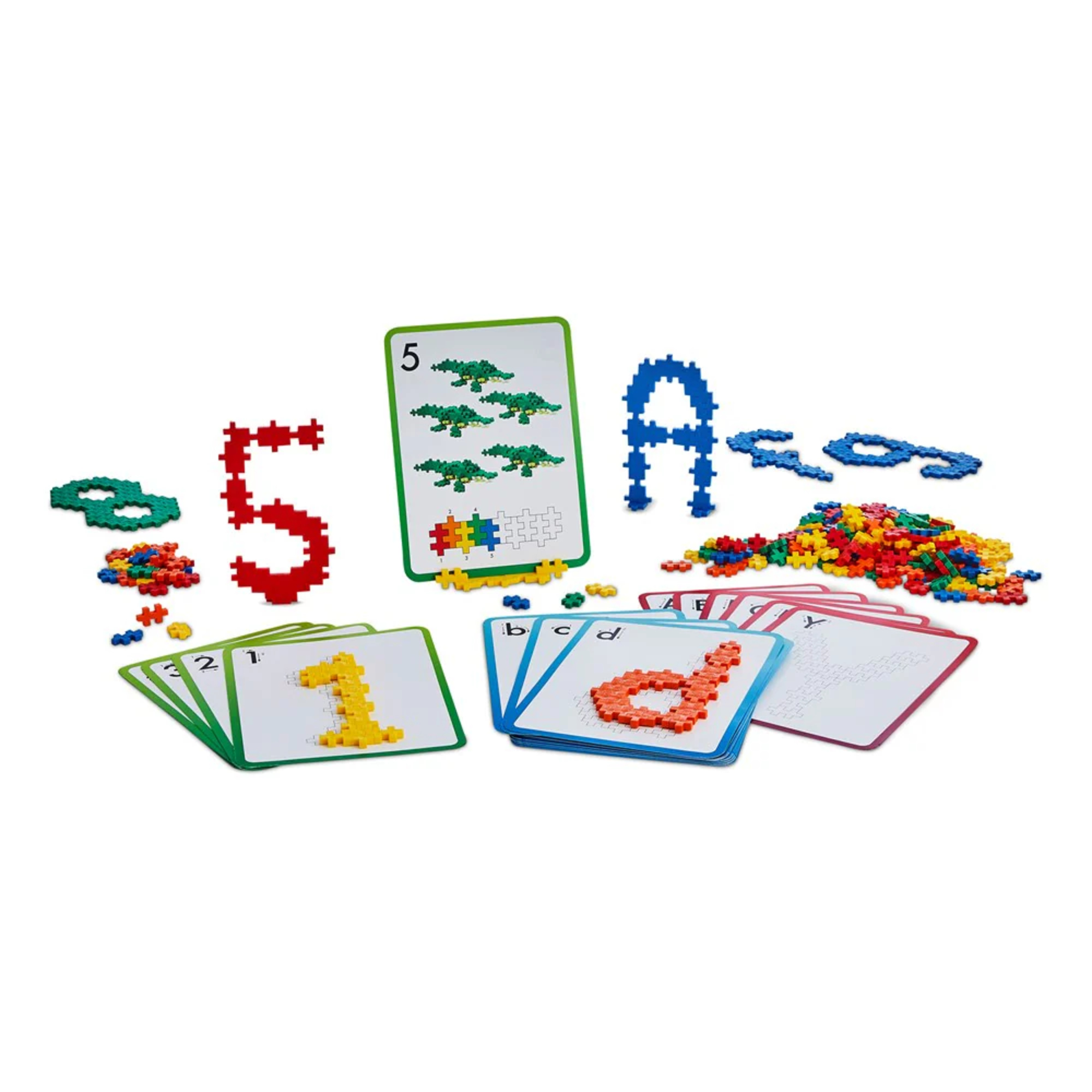 Plus-plus learn to build abc & 123 - set educativo con 600 pezzi e carte flash per imparare lettere e numeri - 