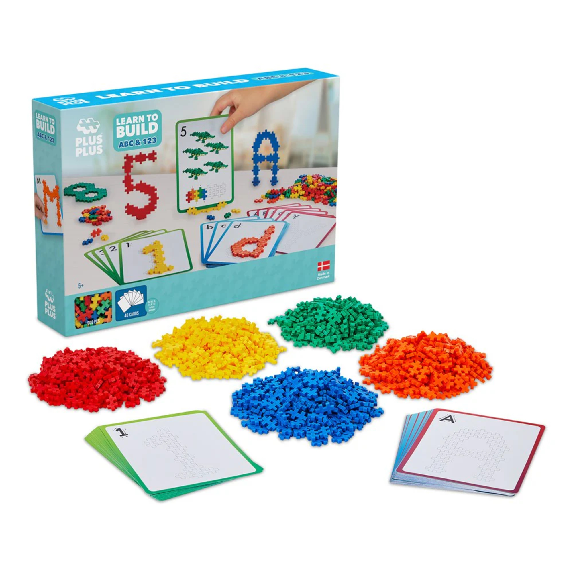 Plus-plus learn to build abc & 123 - set educativo con 600 pezzi e carte flash per imparare lettere e numeri - 