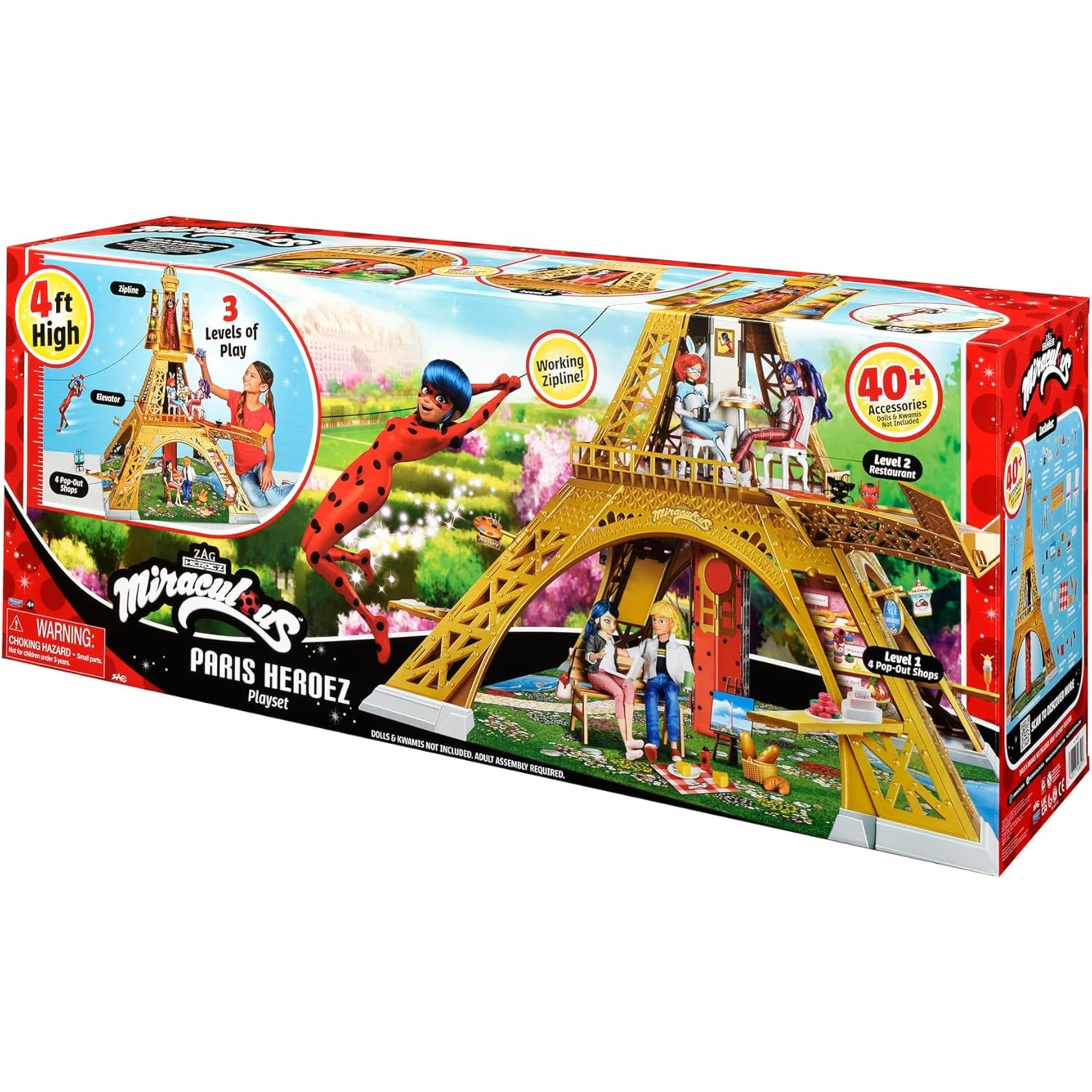 Playset deluxe paris miraculous - torre di parigi 1,20m con 40 accessori  - lady bug miracolous - 