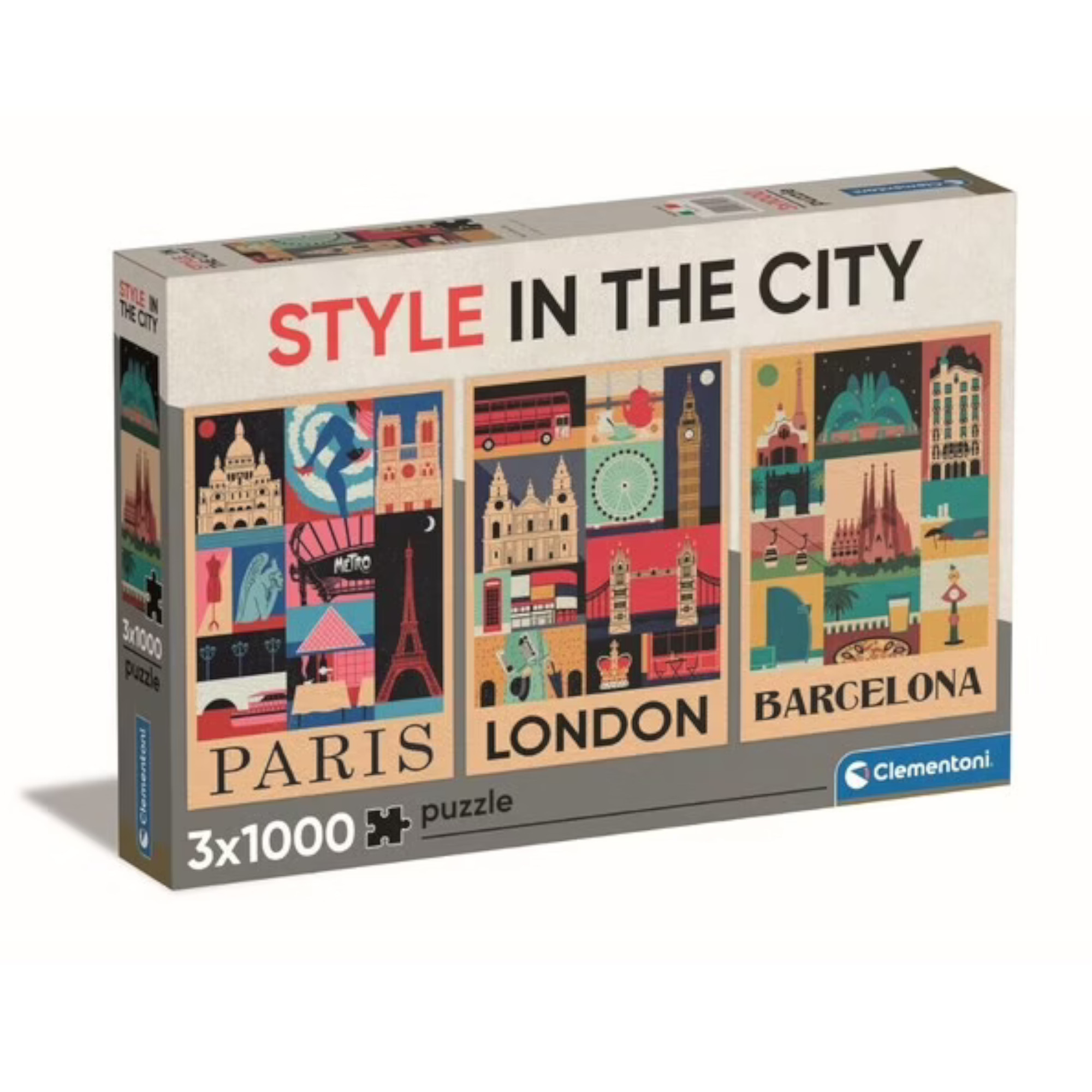 Set di 3 puzzle clementoni 1000 pezzi - parigi, londra, barcellona | stile vintage - decorativi - clementoni - CLEMENTONI