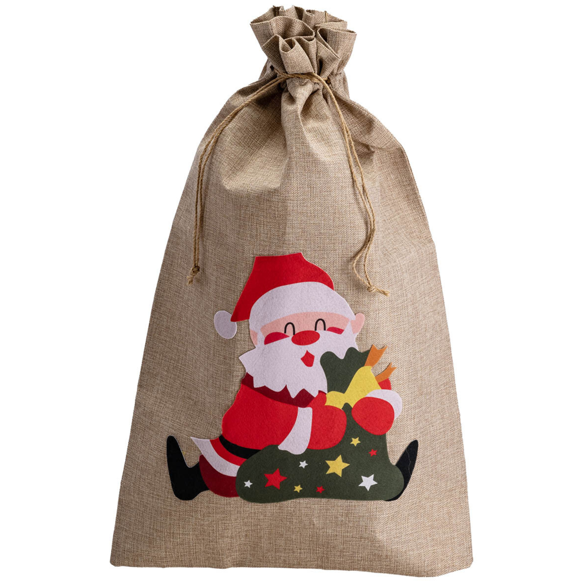 Sacco in juta con babbo natale 80x50 cm - confezione regalo - CARNIVAL TOYS