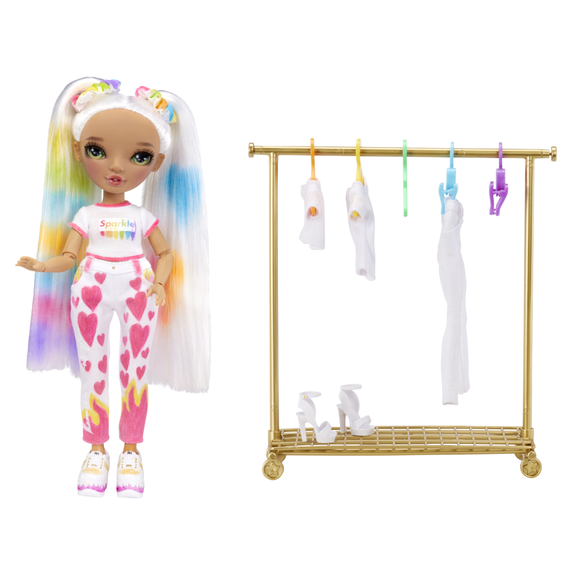 Rainbow high color & create diy fashion doll deluxe playset con pennarelli lavabili, occhi verdi, capelli lisci, vestiti bonus, portapacchi - Rainbow High