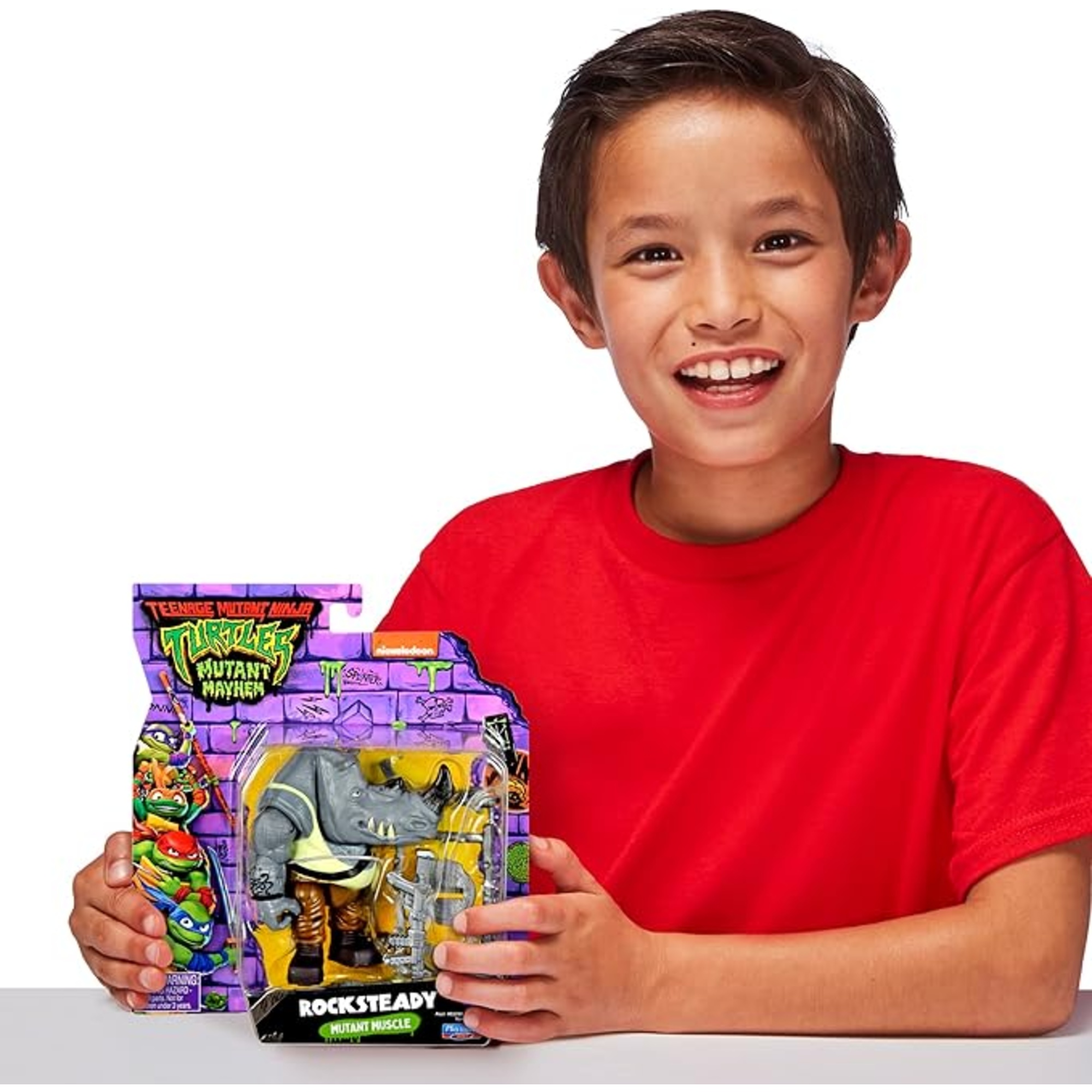 Teenage mutant ninja turtles: mutant mayhem - action figure rocksteady 10,2 cm - accessori e articolazioni - per bambini 4-7 anni - 