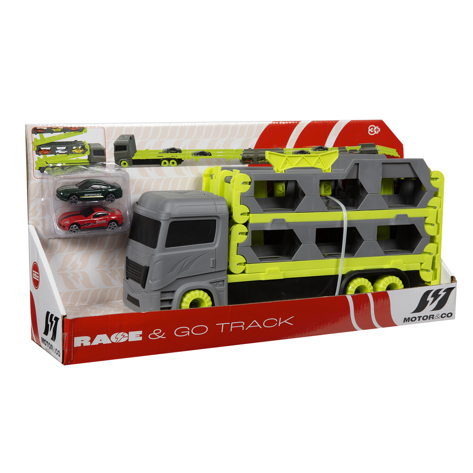 Camioncino porta macchinine 2 in 1 - pista race & go motor & co - NO BRAND