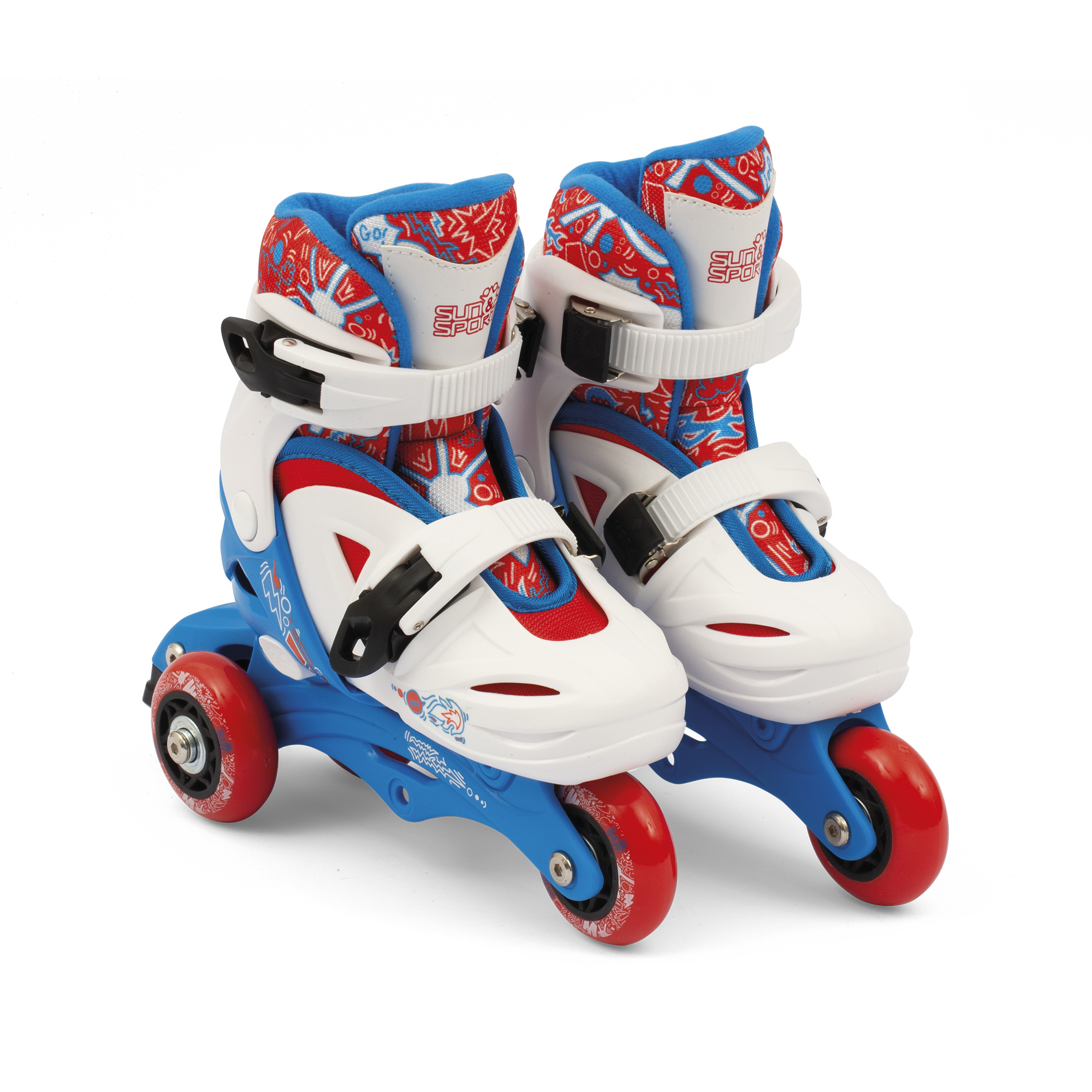 Pattini a 3 ruote regolabili con freno posteriore - misure da 26 a 30 per bambini - blu - SUN&SPORT