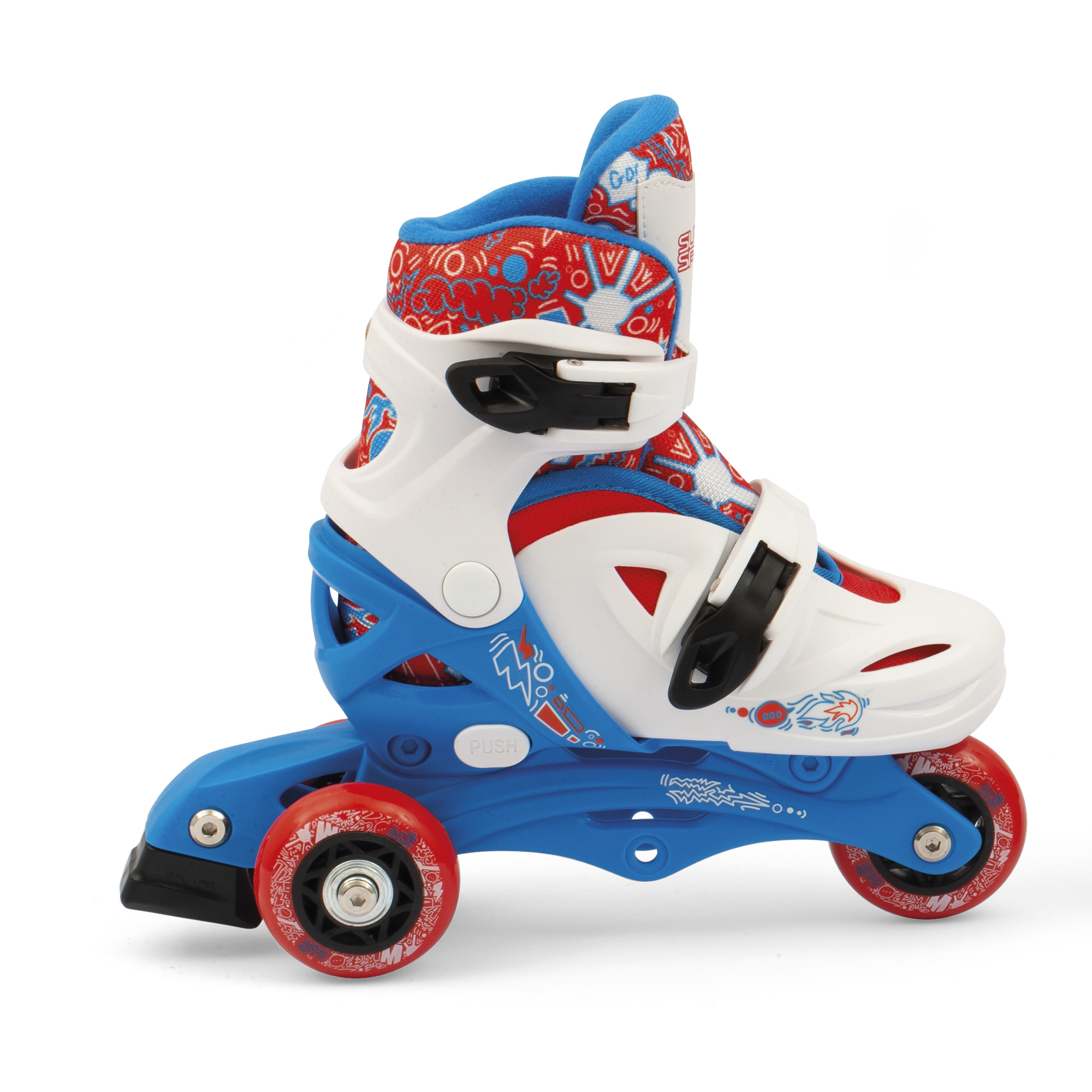 Pattini a 3 ruote regolabili con freno posteriore - misure da 26 a 30 per bambini - blu - SUN&SPORT