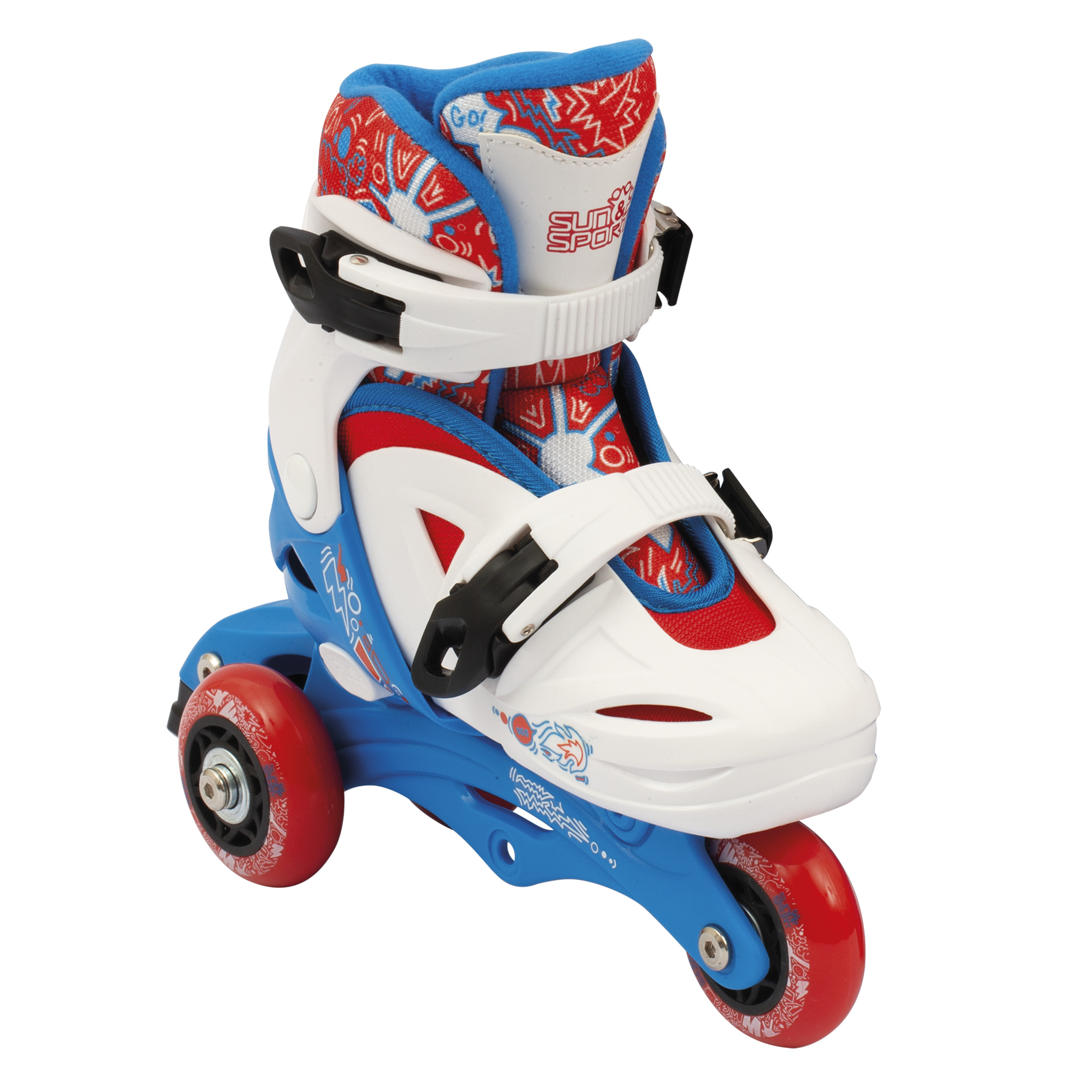 Pattini a 3 ruote regolabili con freno posteriore - misure da 26 a 30 per bambini - blu - SUN&SPORT