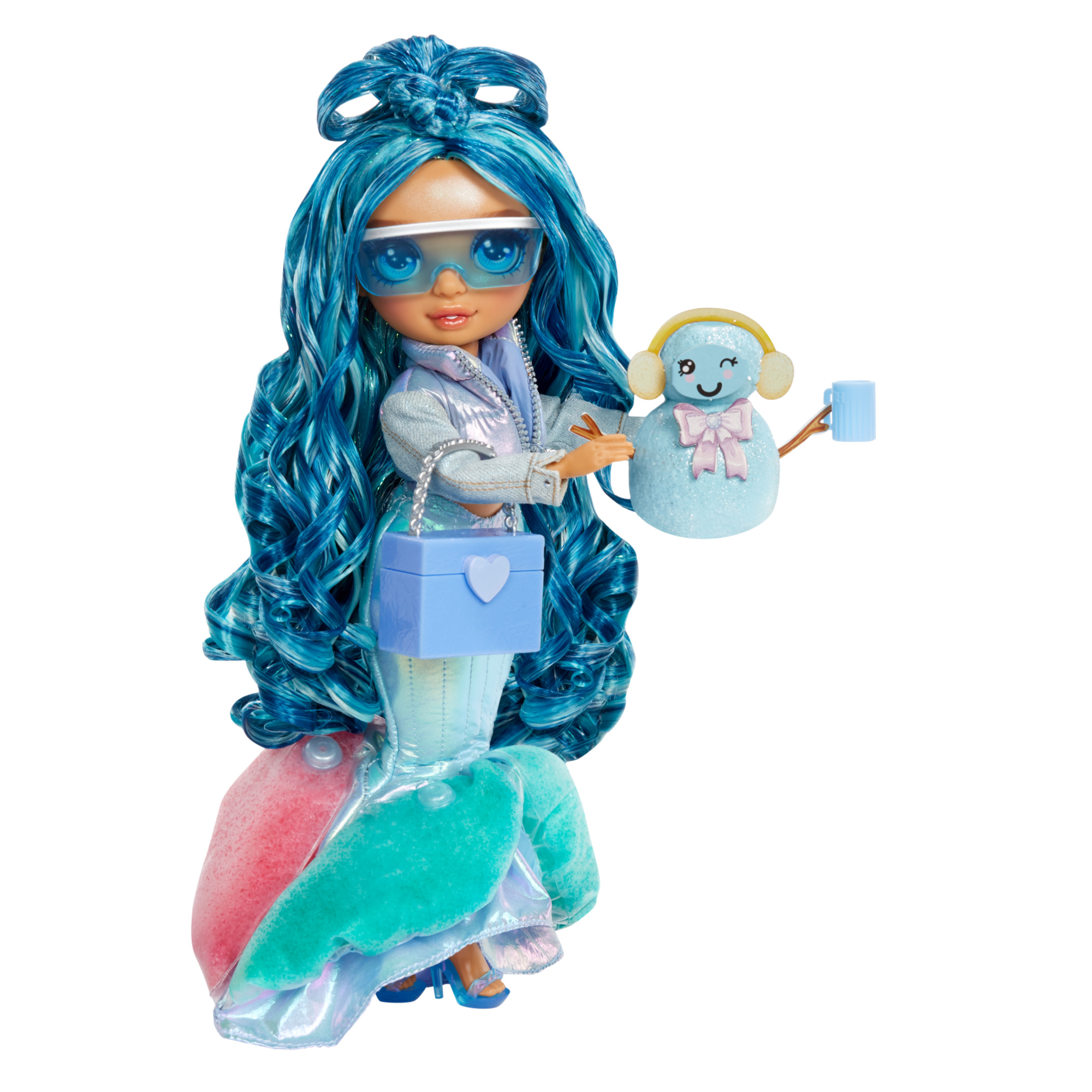 Rainbow high winter wonderland skyler - bambola moda 28cm con neve magica nei vestiti, gonfiabile con acqua e kit pupazzo di neve - Rainbow High