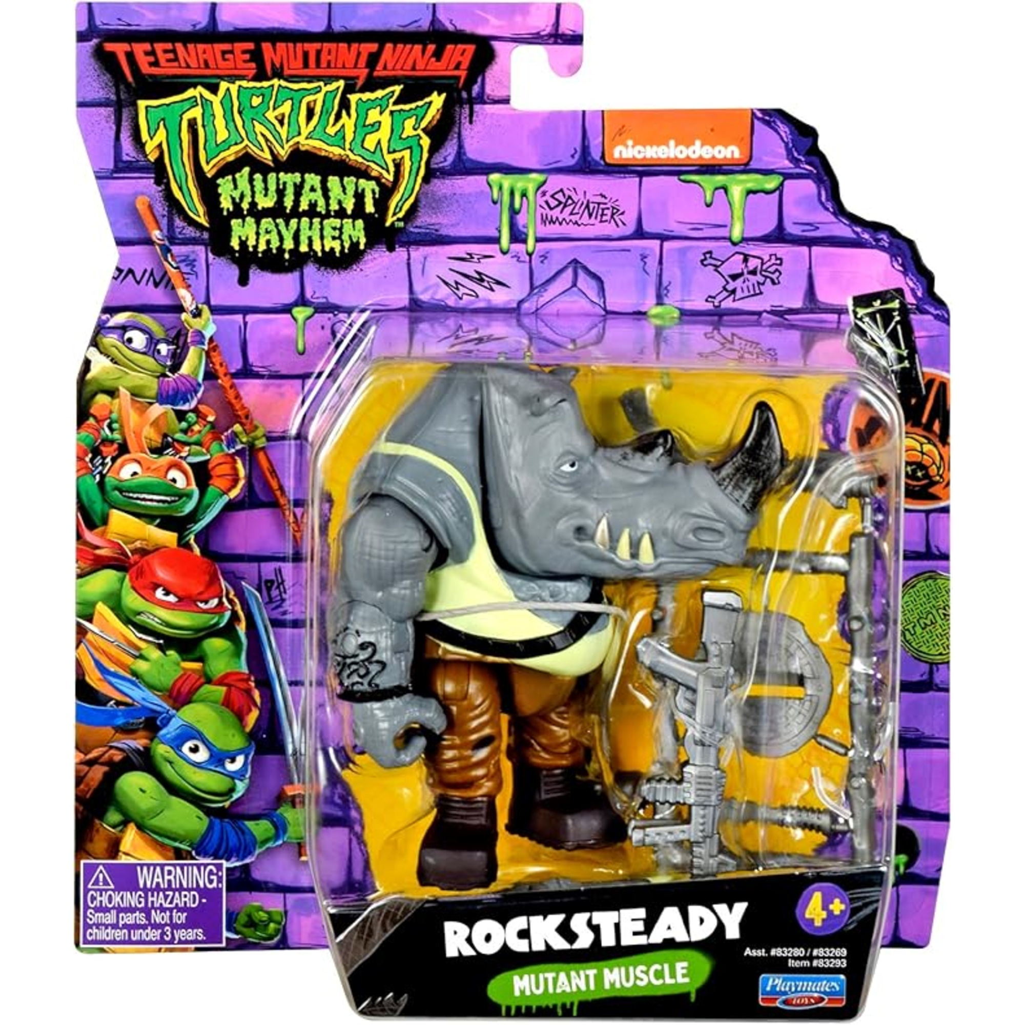 Teenage mutant ninja turtles: mutant mayhem - action figure rocksteady 10,2 cm - accessori e articolazioni - per bambini 4-7 anni - 