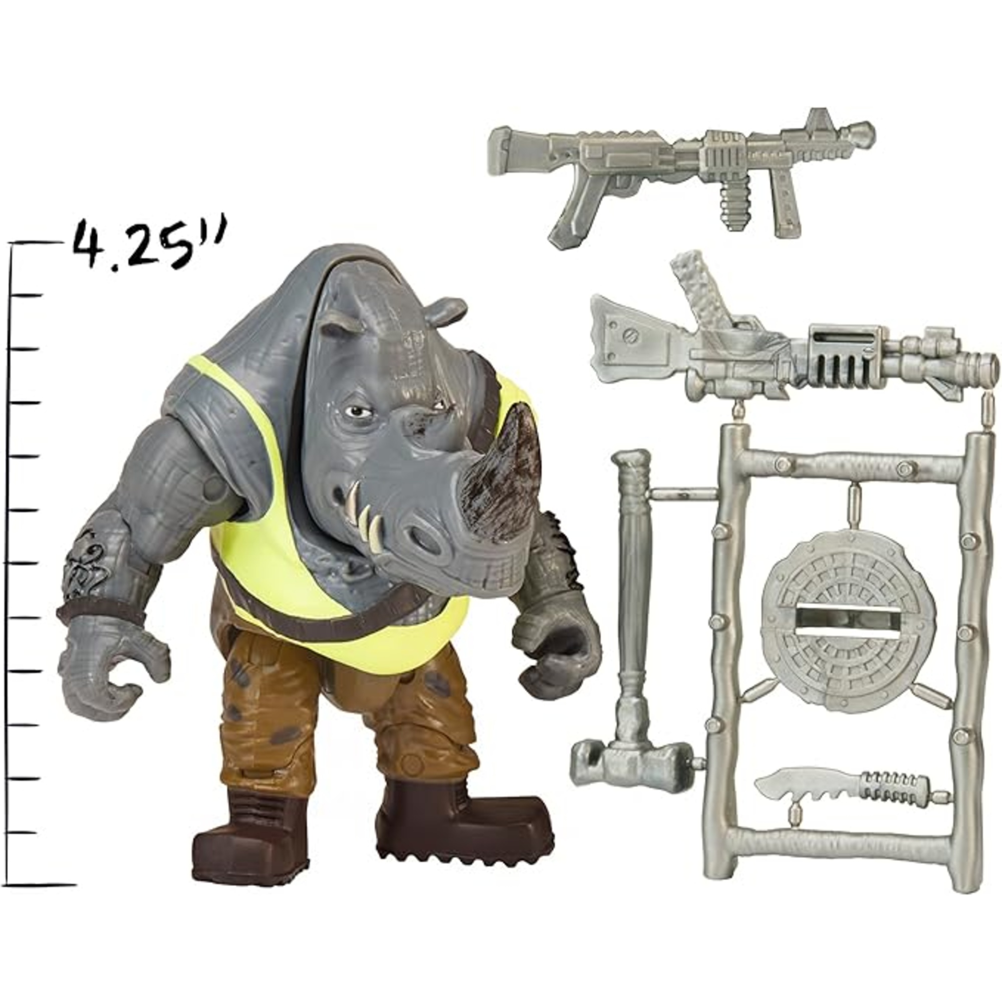 Teenage mutant ninja turtles: mutant mayhem - action figure rocksteady 10,2 cm - accessori e articolazioni - per bambini 4-7 anni - 