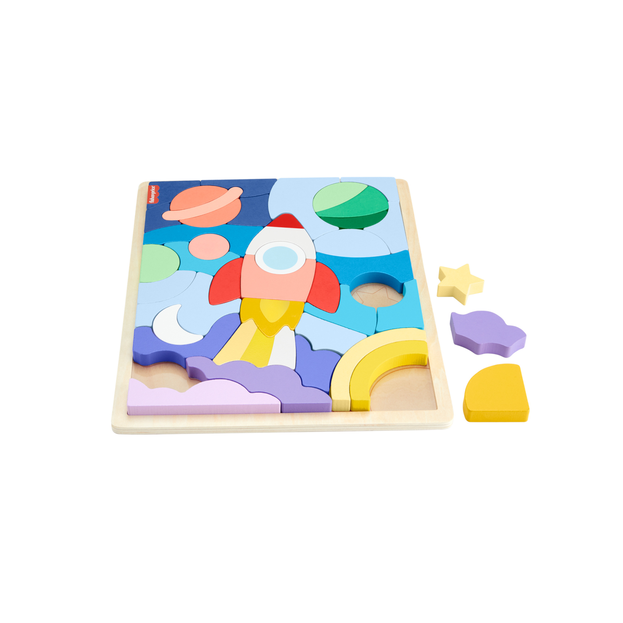 Puzzle astronave in legno - set da 42 blocchi impilabili - fisher-price wood - FISHER-PRICE