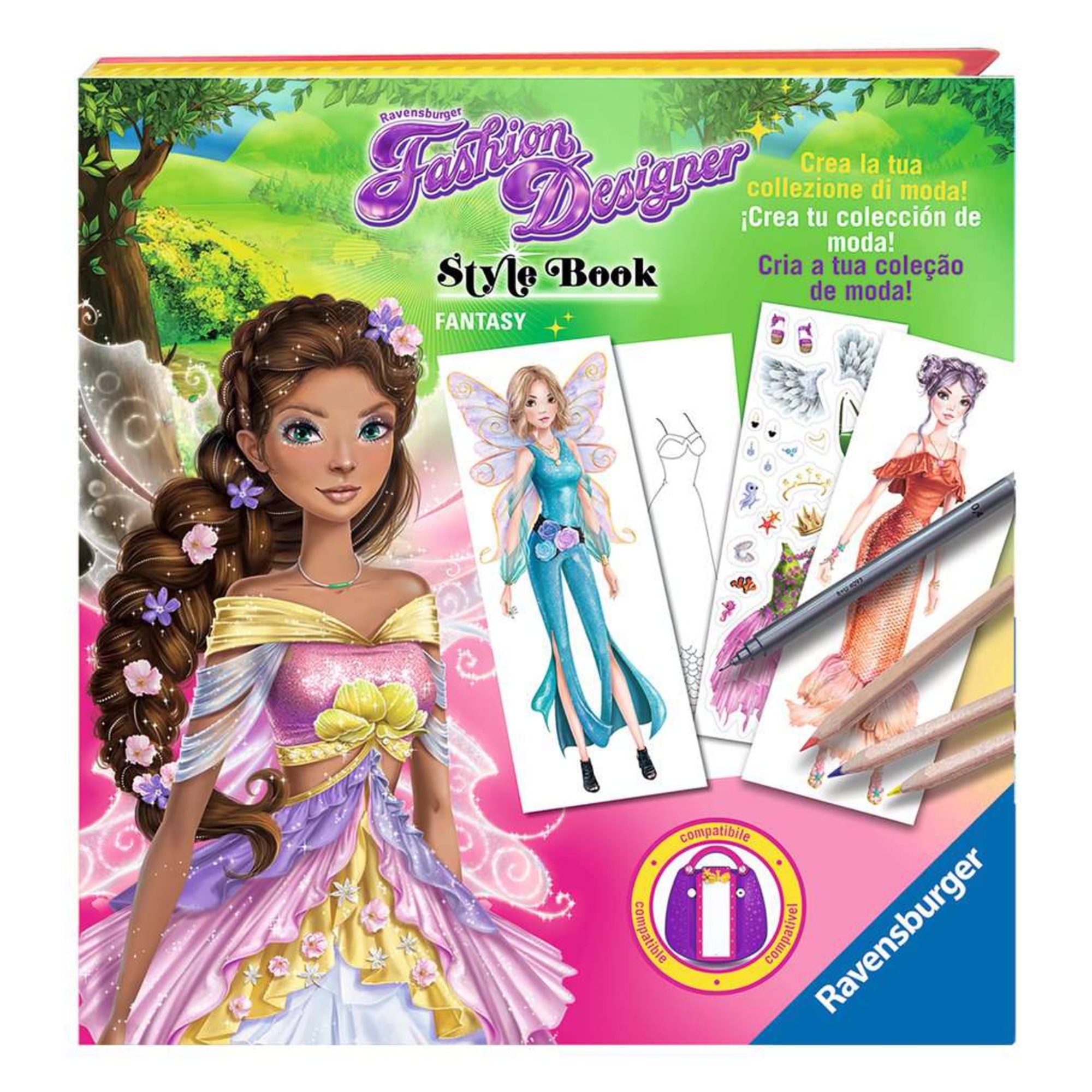 Ravensburger fashion designer style book - gioco creativo per bambini 6+ - disegna abiti da fate, sirene e dee guerriere - RAVENSBURGER