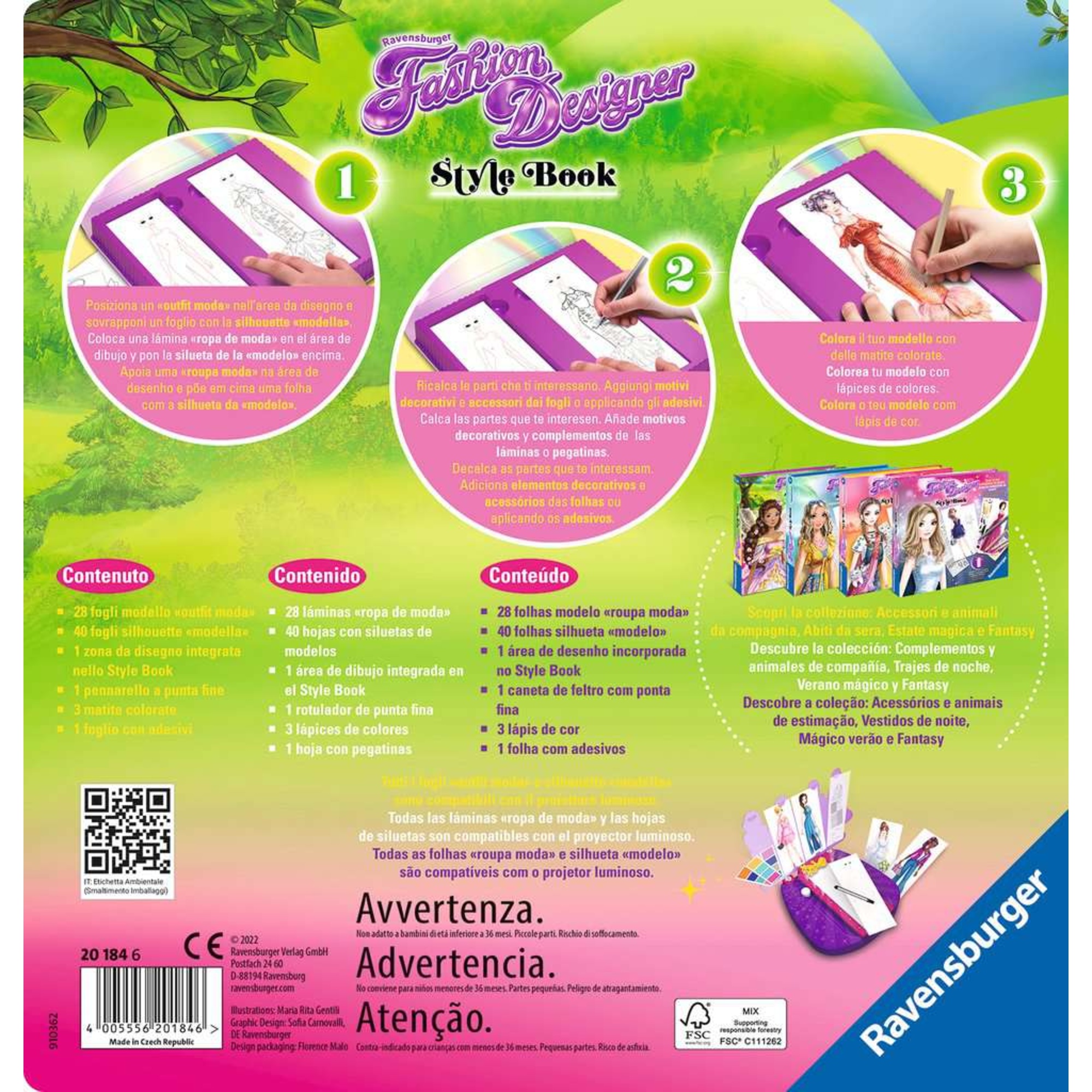 Ravensburger fashion designer style book - gioco creativo per bambini 6+ - disegna abiti da fate, sirene e dee guerriere - RAVENSBURGER