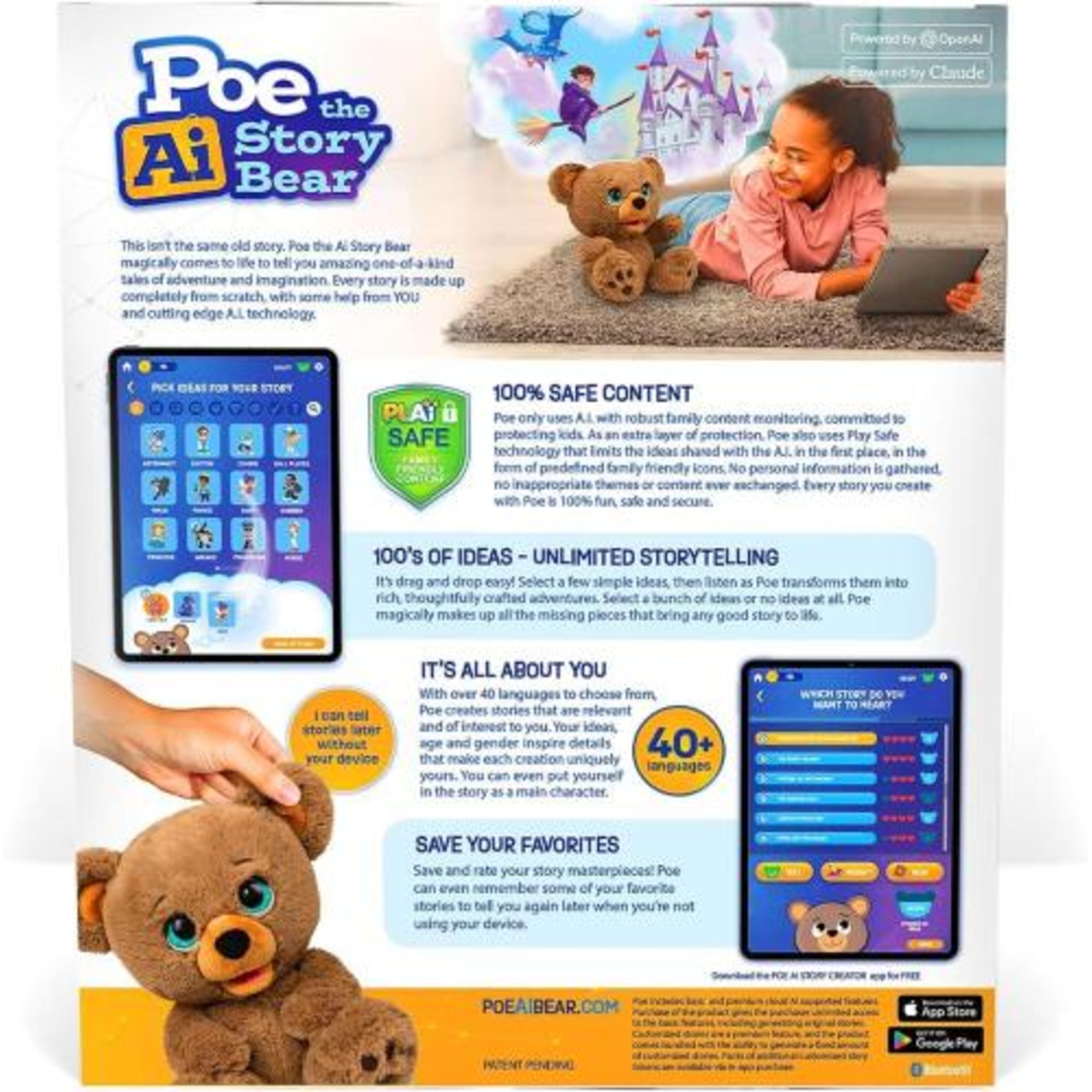 Orsetto poe raccontastorie play-i - peluche interattivo con storie personalizzate per bambini - GIOCHI PREZIOSI