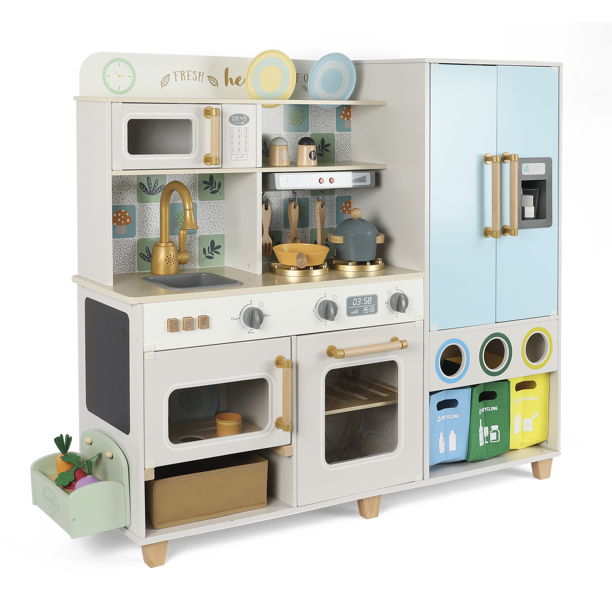 Cucina in legno completa con lavello, forno e frigorifero - impara e divertiti con wood "n" play - WOOD N'PLAY