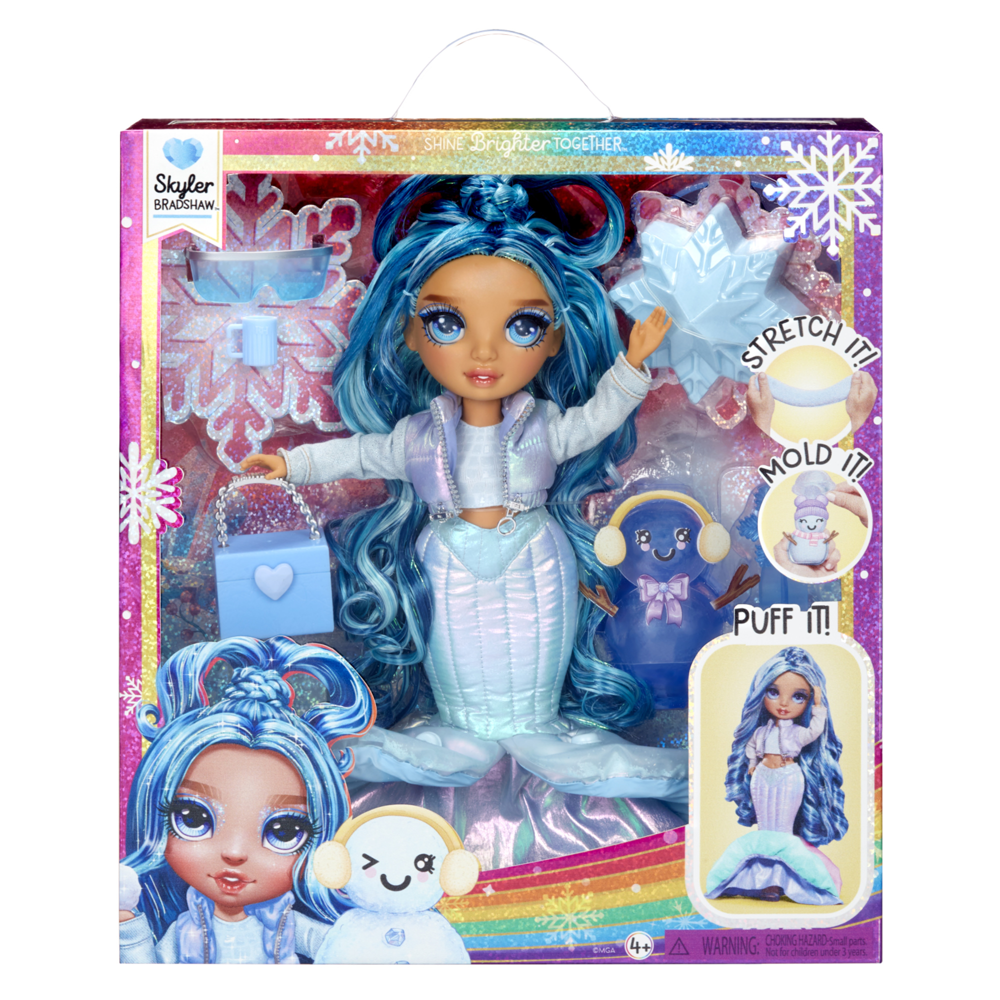 Rainbow high winter wonderland skyler - bambola moda 28cm con neve magica nei vestiti, gonfiabile con acqua e kit pupazzo di neve - Rainbow High