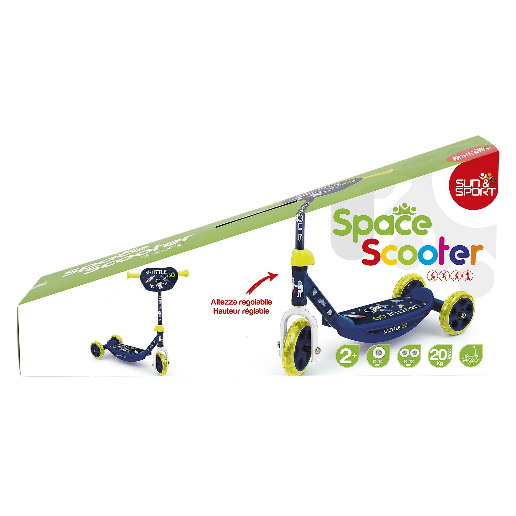 Monopattino 3 ruote per bambini da 2 a 4 anni con struttura in metallo e pedana antiscivolo - 20 kg di capacità massima - blu - SUN&SPORT