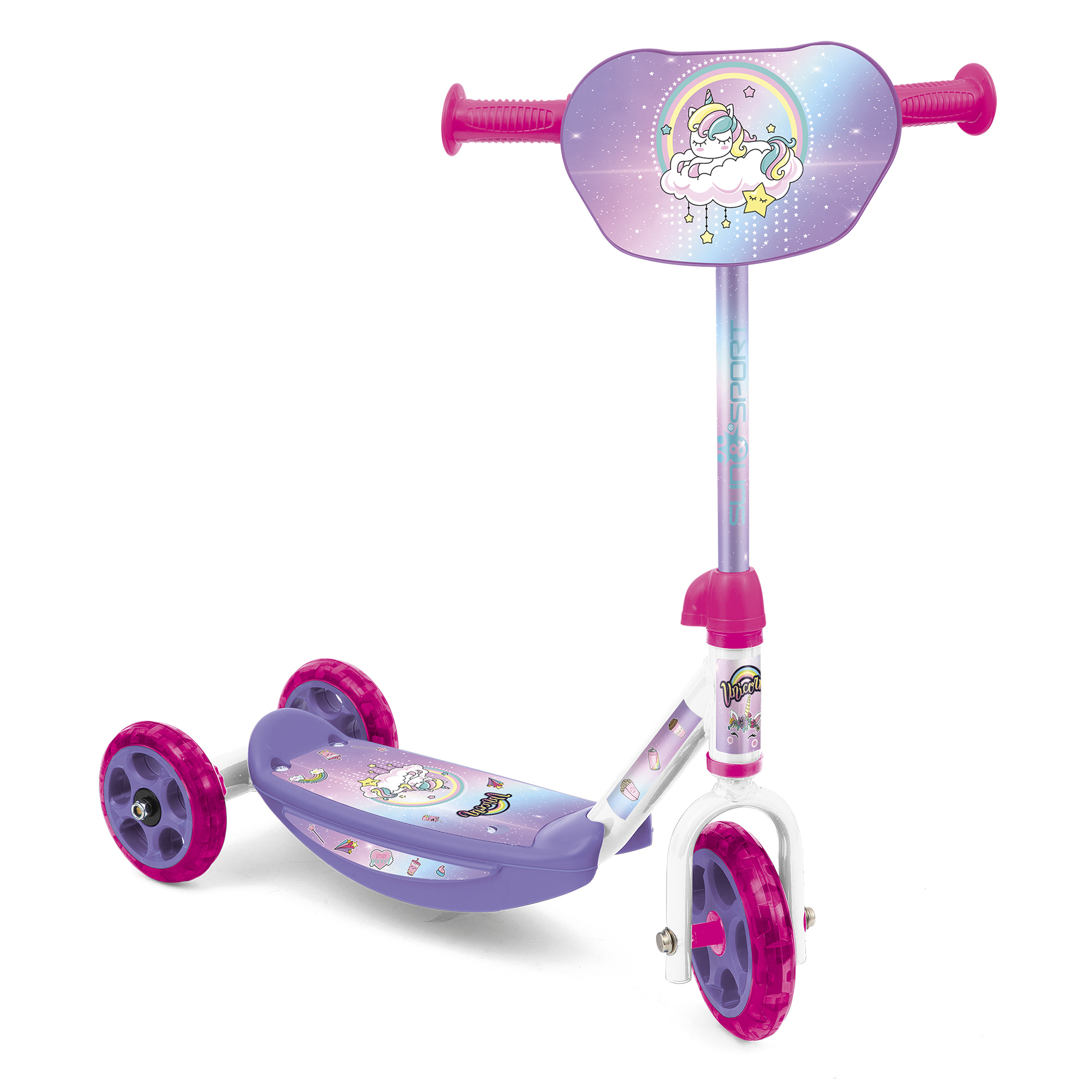 Monopattino 3 ruote per bambini da 2 a 4 anni con struttura in metallo e pedana antiscivolo |- 20 kg di capacità massima - rosa - SUN&SPORT