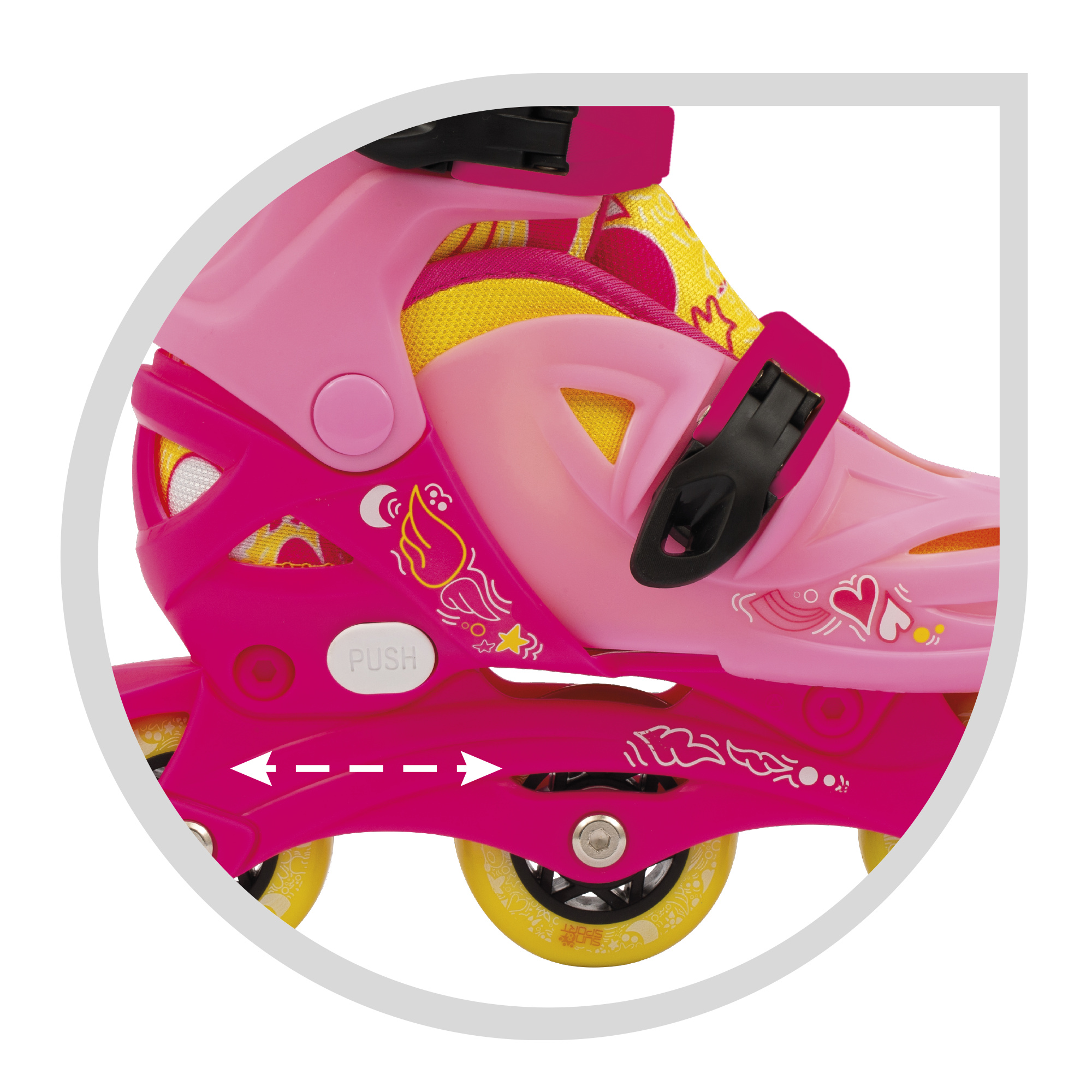 Pattini a 3 ruote regolabili con freno posteriore - misure da 26 a 30 per bambini - rosa - SUN&SPORT