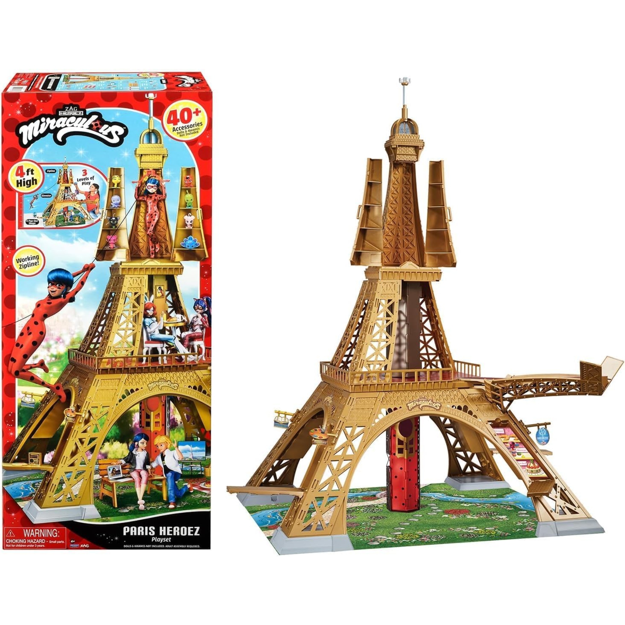 Playset deluxe paris miraculous - torre di parigi 1,20m con 40 accessori  - lady bug miracolous - 