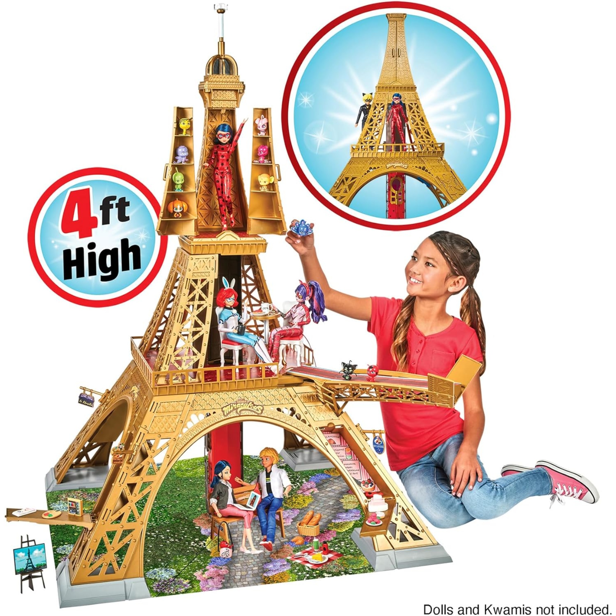 Playset deluxe paris miraculous - torre di parigi 1,20m con 40 accessori  - lady bug miracolous - 