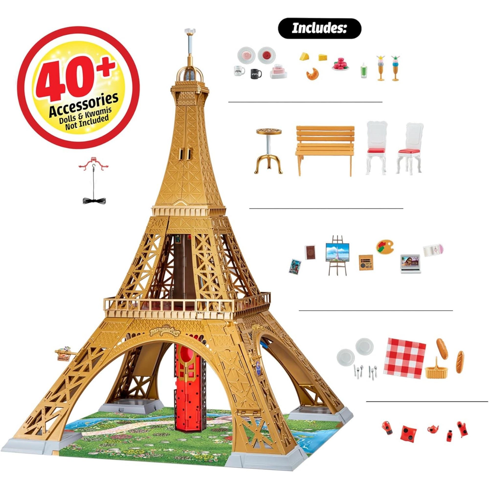 Playset deluxe paris miraculous - torre di parigi 1,20m con 40 accessori  - lady bug miracolous - 