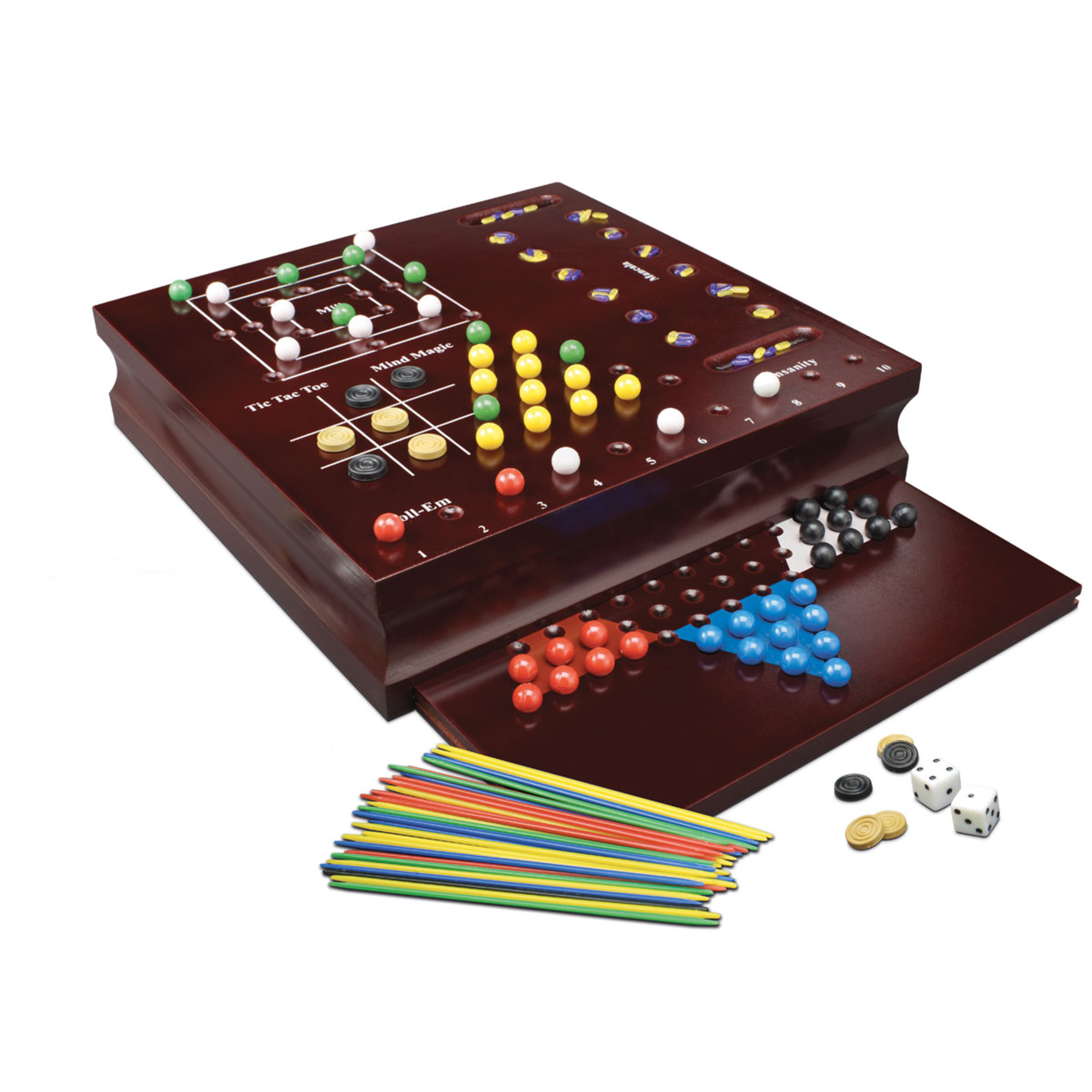 Set di giochi da tavolo in legno 10-in-1 - flipper elettronico, backgammon, scacchi, shangai e più-  zig zag - ZIG ZAG