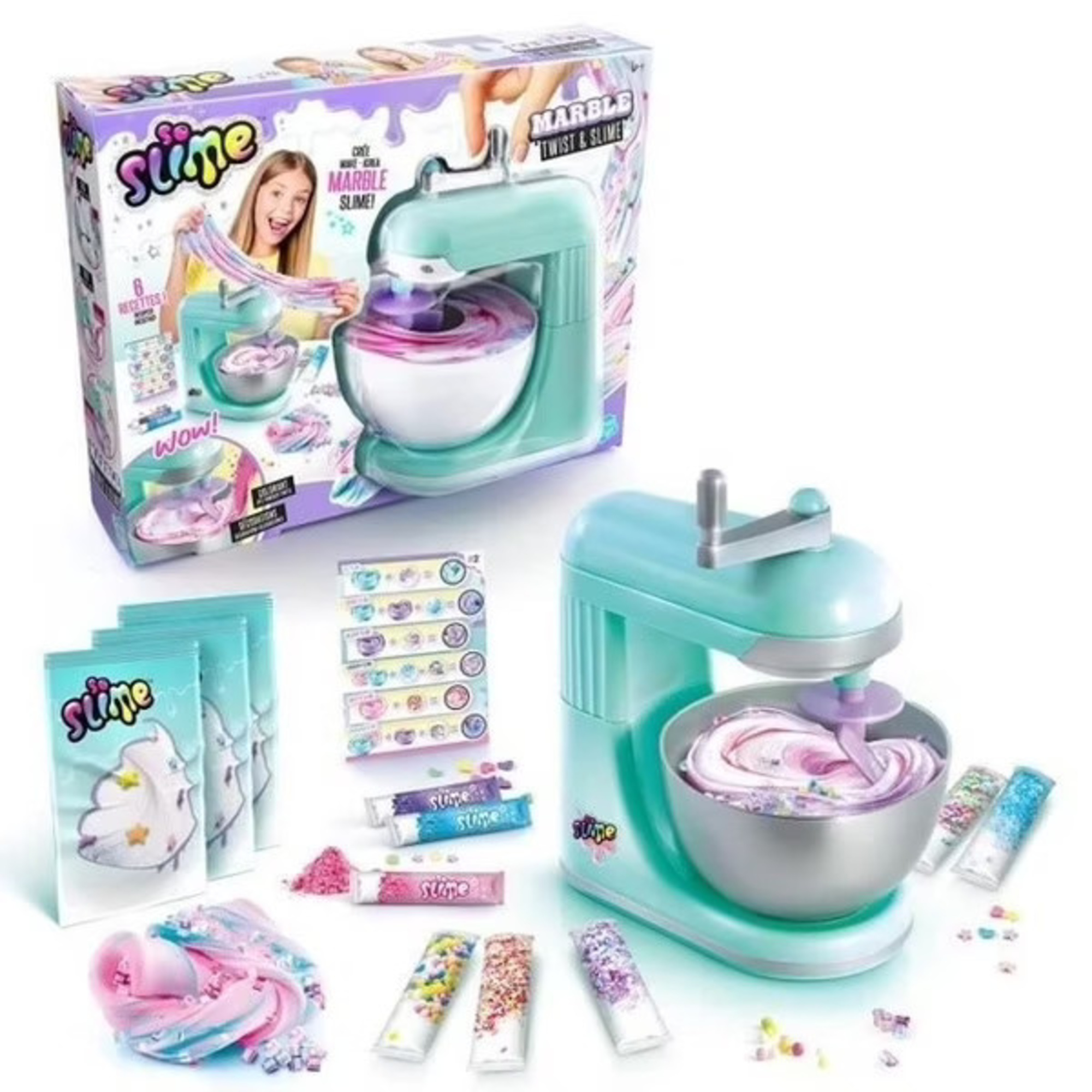 So slime twist & slime - crea il tuo slime colorato e marbré - kit creativo con mini robot per bambini - 