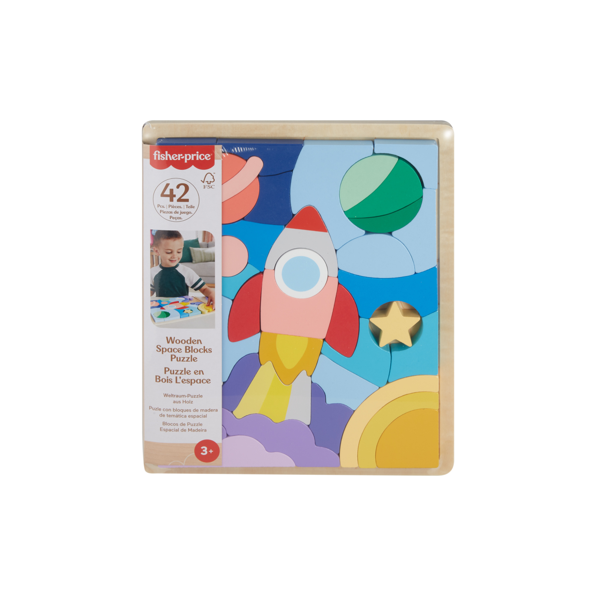 Puzzle astronave in legno - set da 42 blocchi impilabili - fisher-price wood - FISHER-PRICE