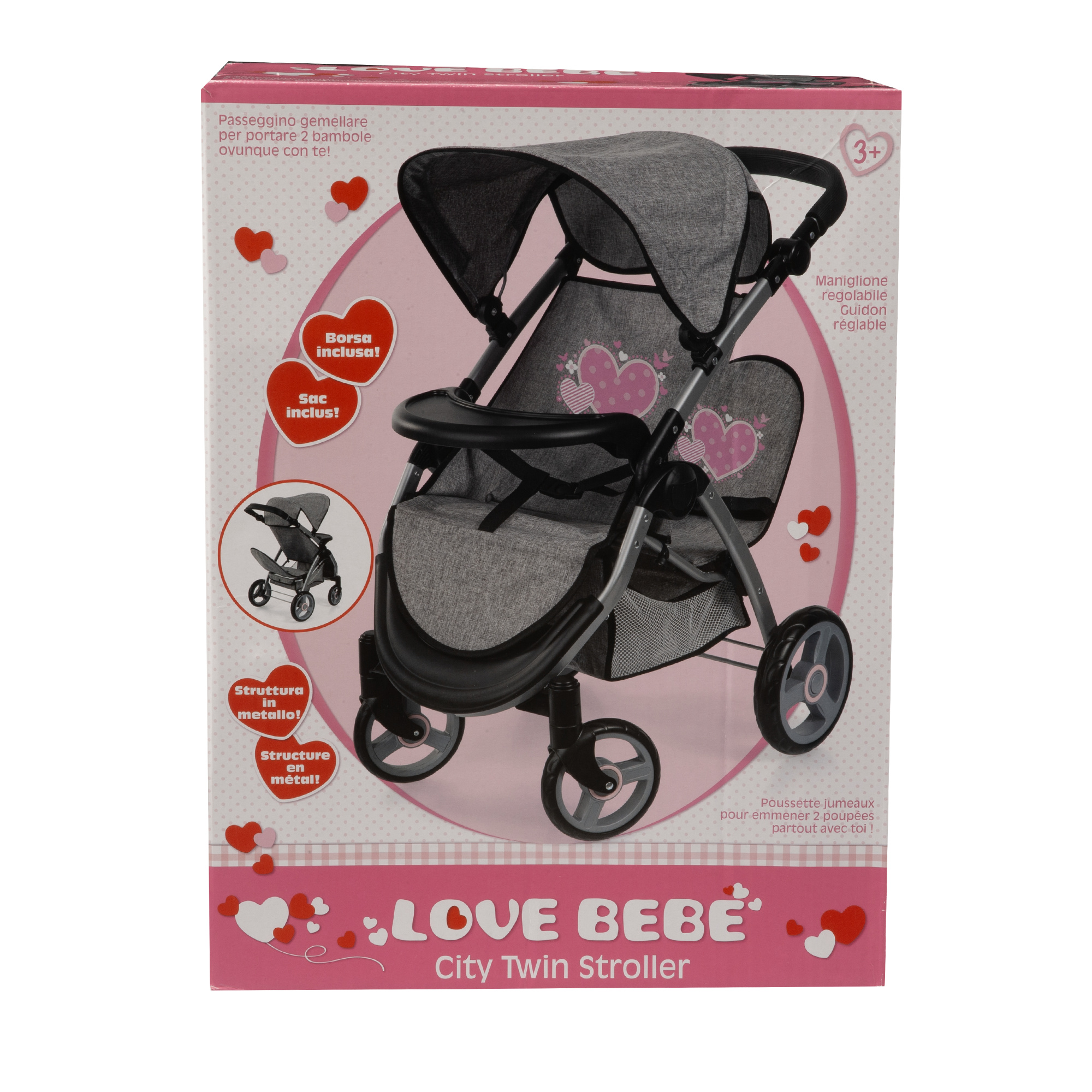 Passeggino gemellare city twin stroller per bambole con accessori - love bebè - LOVE BEBE'