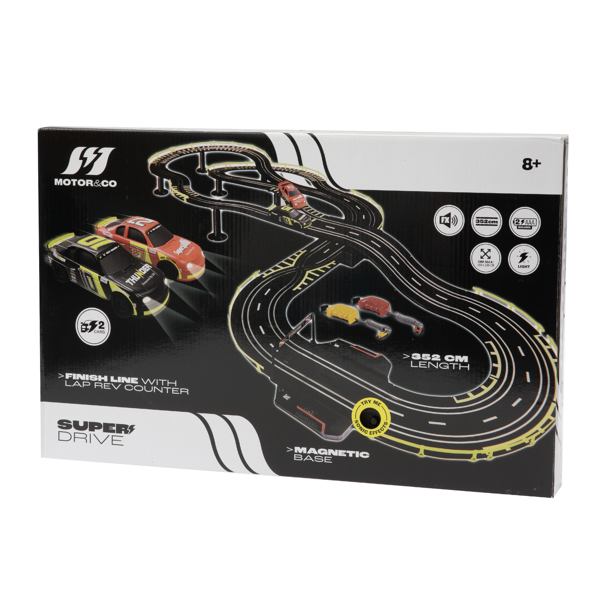 Pista super drive motor & co - pista a batteria 352 cm con auto, luci ed effetti sonori - 