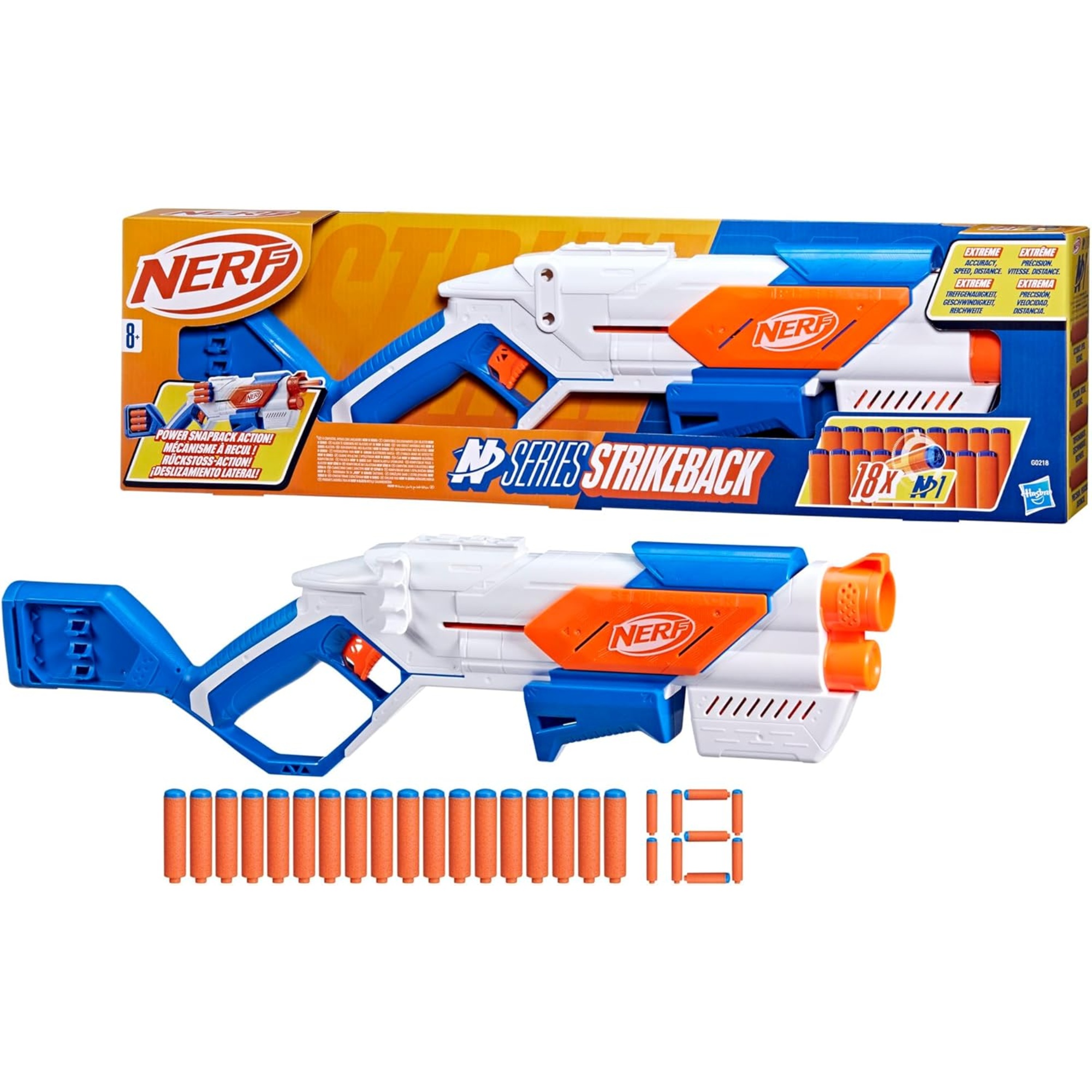 Nerf n series blaster strikeback - 18 dardi nerf n1 - caricatore 6 colpi - hasbro - NERF