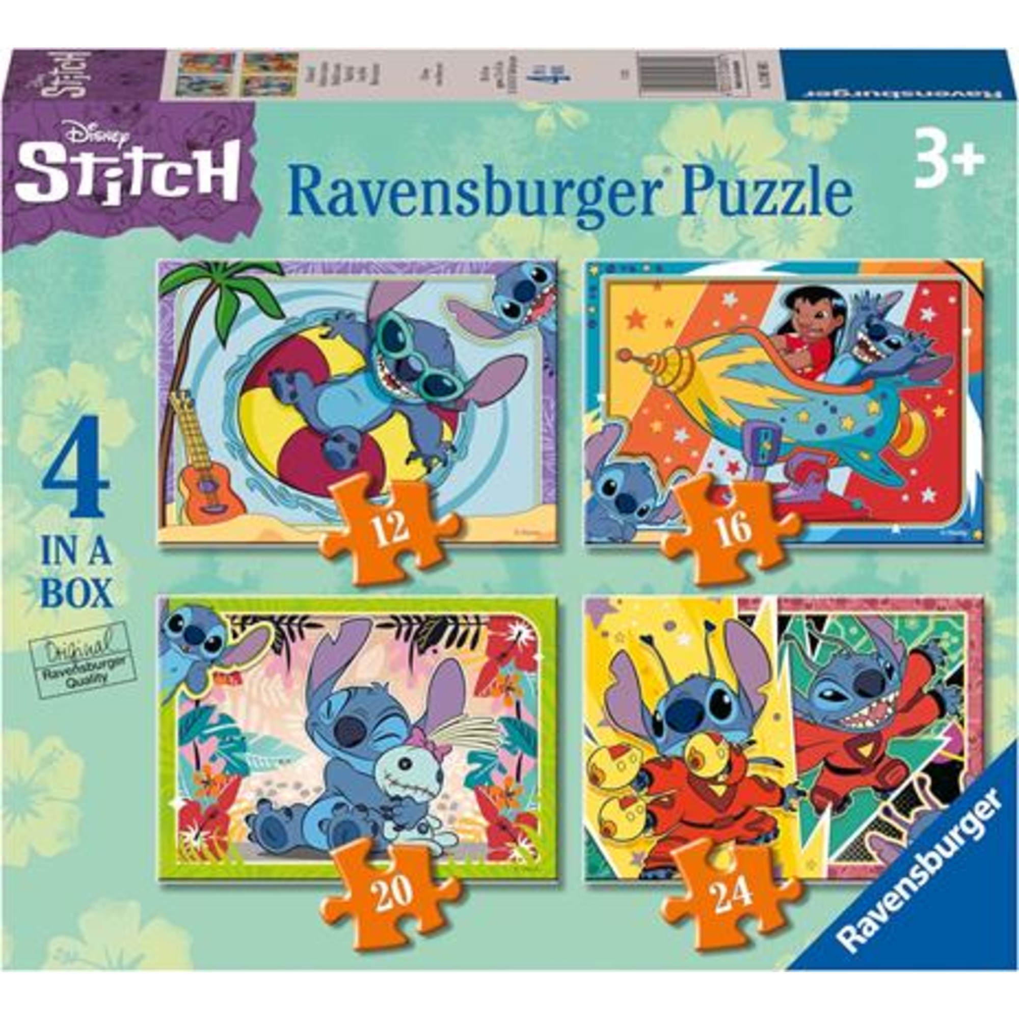 Ravensburger puzzle stitch 4 in a box - 4 puzzle da 12-24 pezzi, età 3+ - Disney Stitch