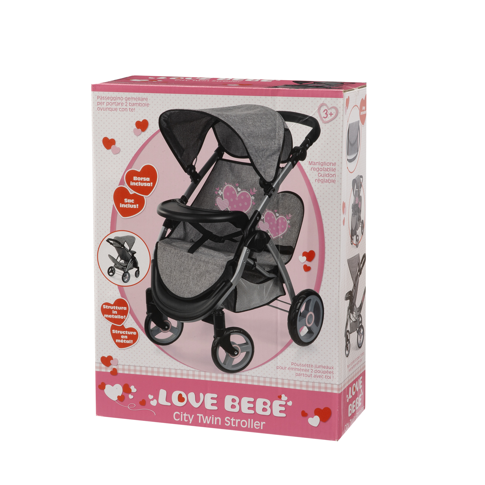 Passeggino gemellare city twin stroller per bambole con accessori - love bebè - LOVE BEBE'