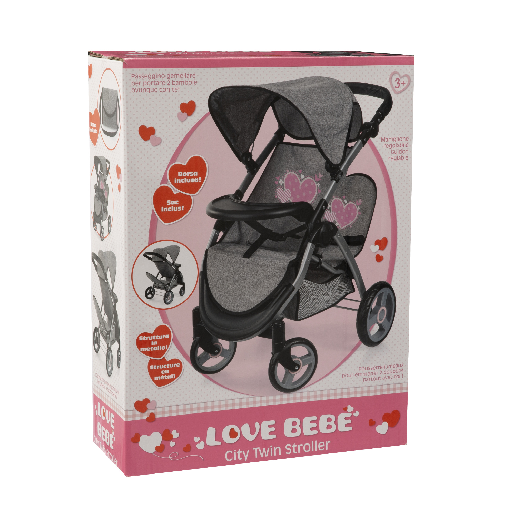 Passeggino gemellare city twin stroller per bambole con accessori - love bebè - LOVE BEBE'