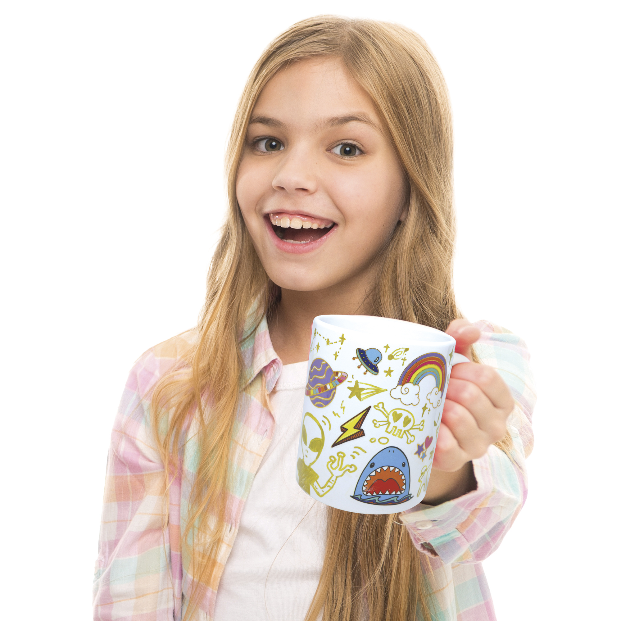 Set creativo per tazza personalizzata - 35 stickers waterproof - pennarello dorato - ideale per bambini - crea mania - CREAMANIA