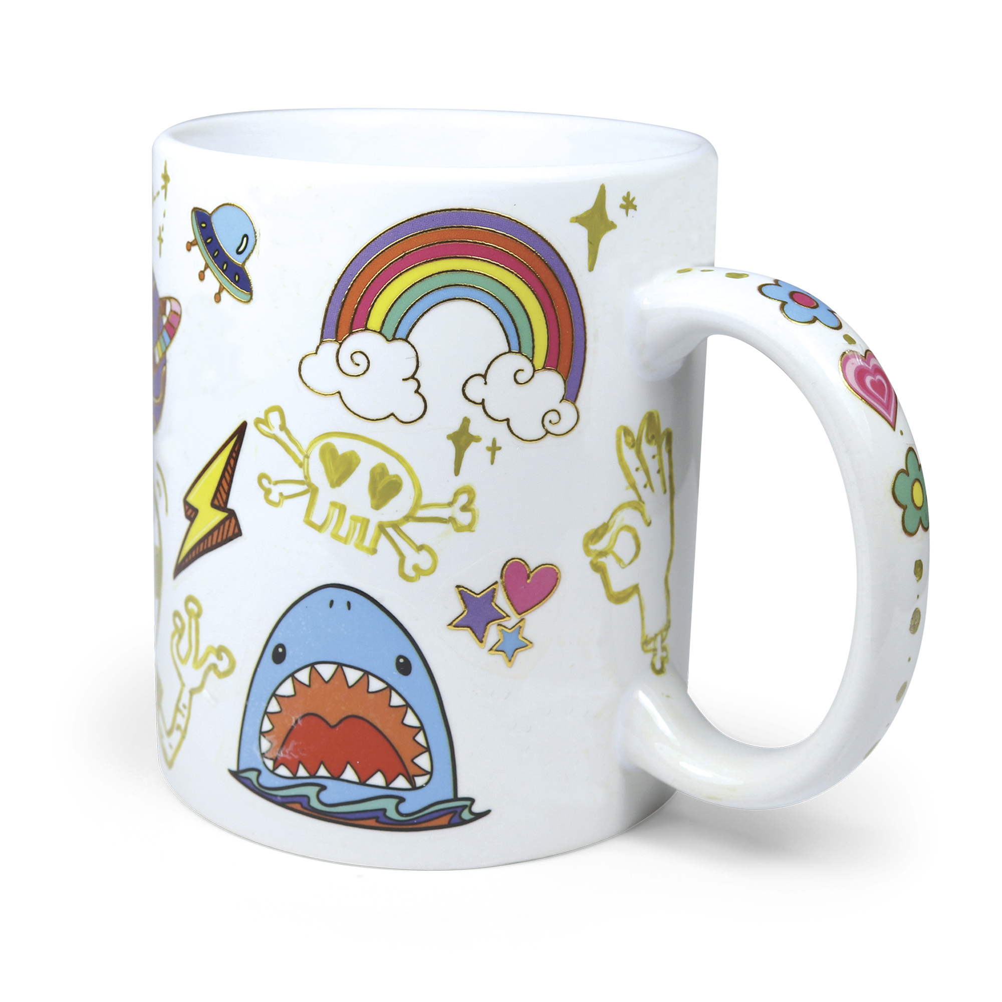 Set creativo per tazza personalizzata - 35 stickers waterproof - pennarello dorato - ideale per bambini - crea mania - CREAMANIA