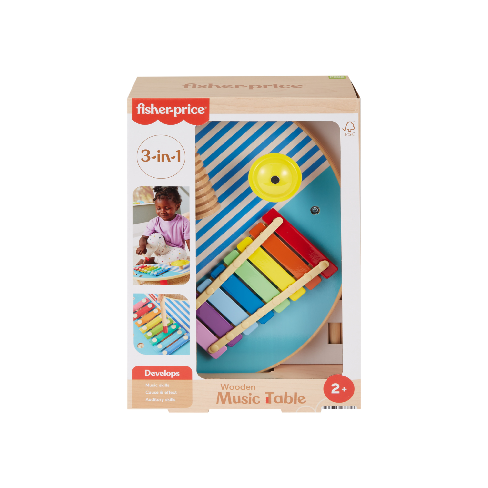 Tavolino musicale in legno - set con tavolino e bacchette - fisher-price wood - FISHER-PRICE