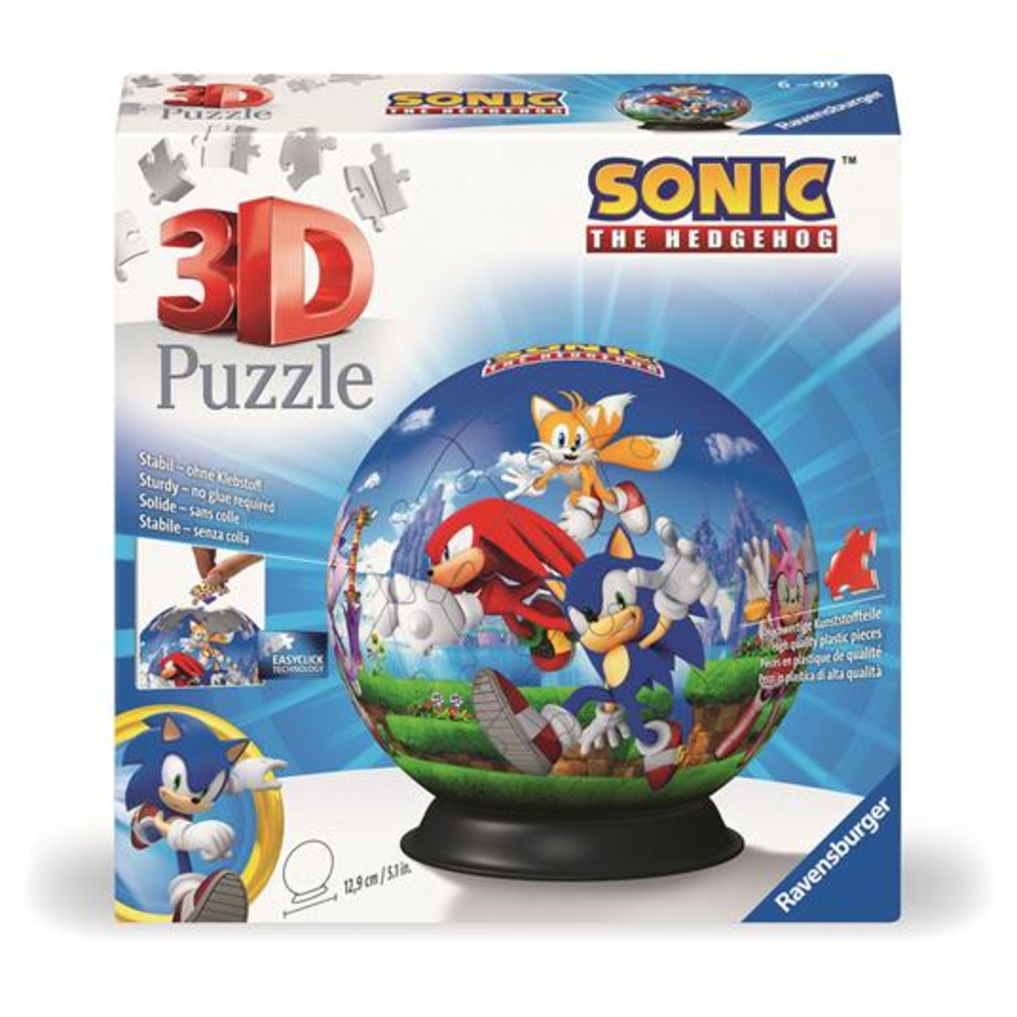 Puzzle 3d - puzzle-ball sonic the hedgehog - 72 pezzi - diametro 12,9 cm - bambini 6+ anni - ravensburger - Sonic