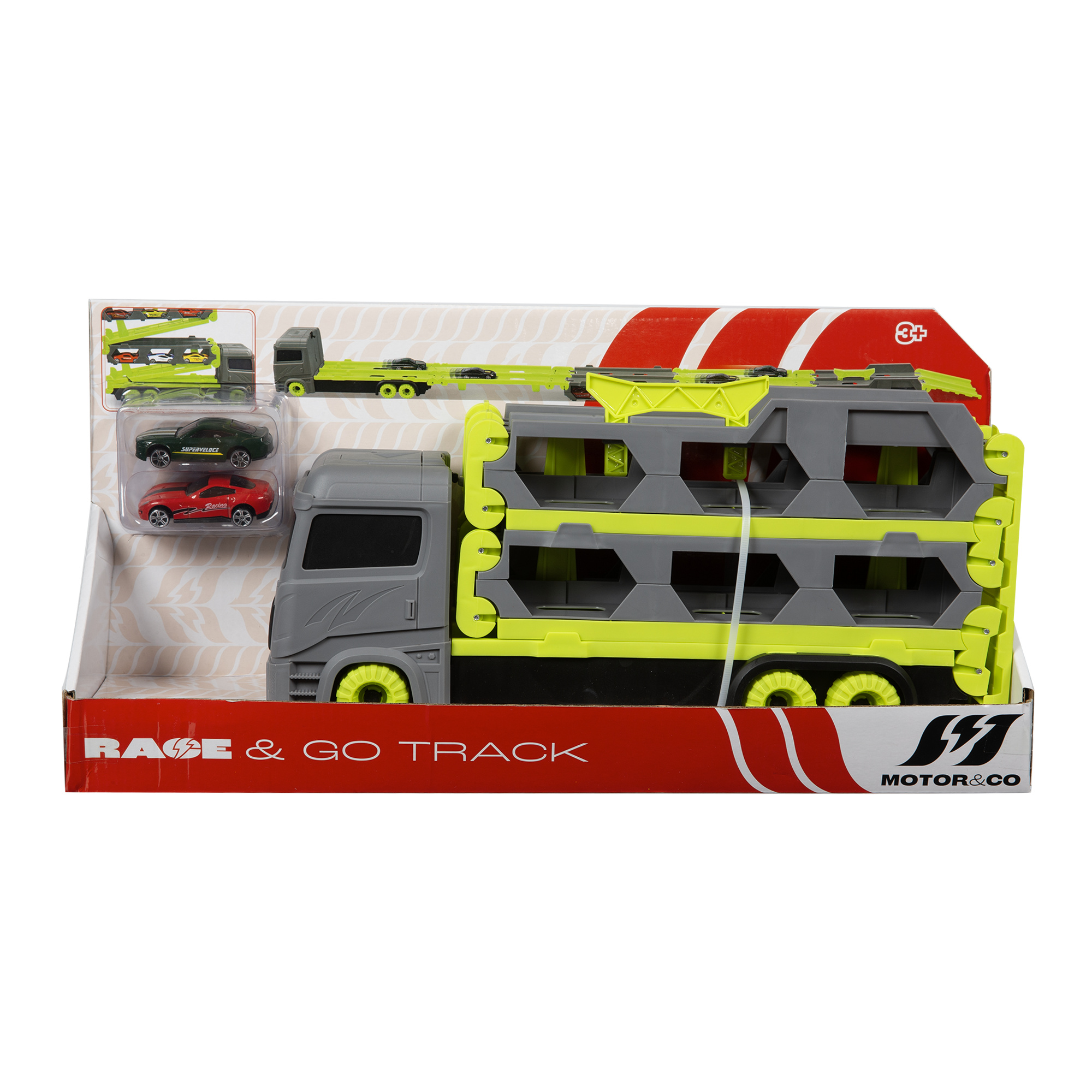 Camioncino porta macchinine 2 in 1 - pista race & go motor & co - NO BRAND