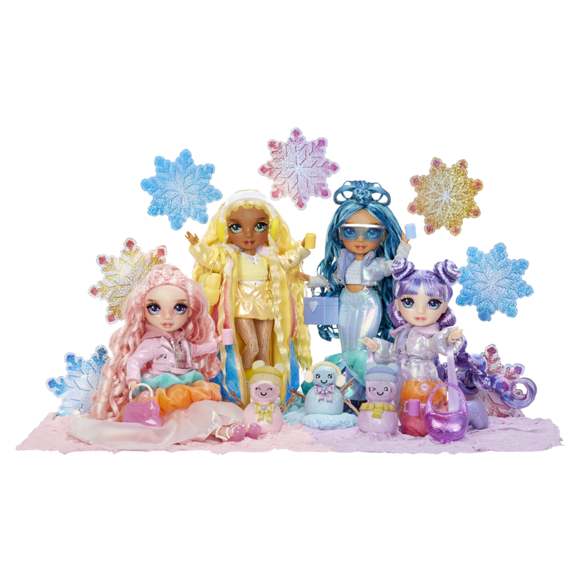 Rainbow high winter wonderland bella - bambola viola 28 cm con neve magica gonfiabile e kit pupazzo di neve nascosti nei vestiti - Rainbow High