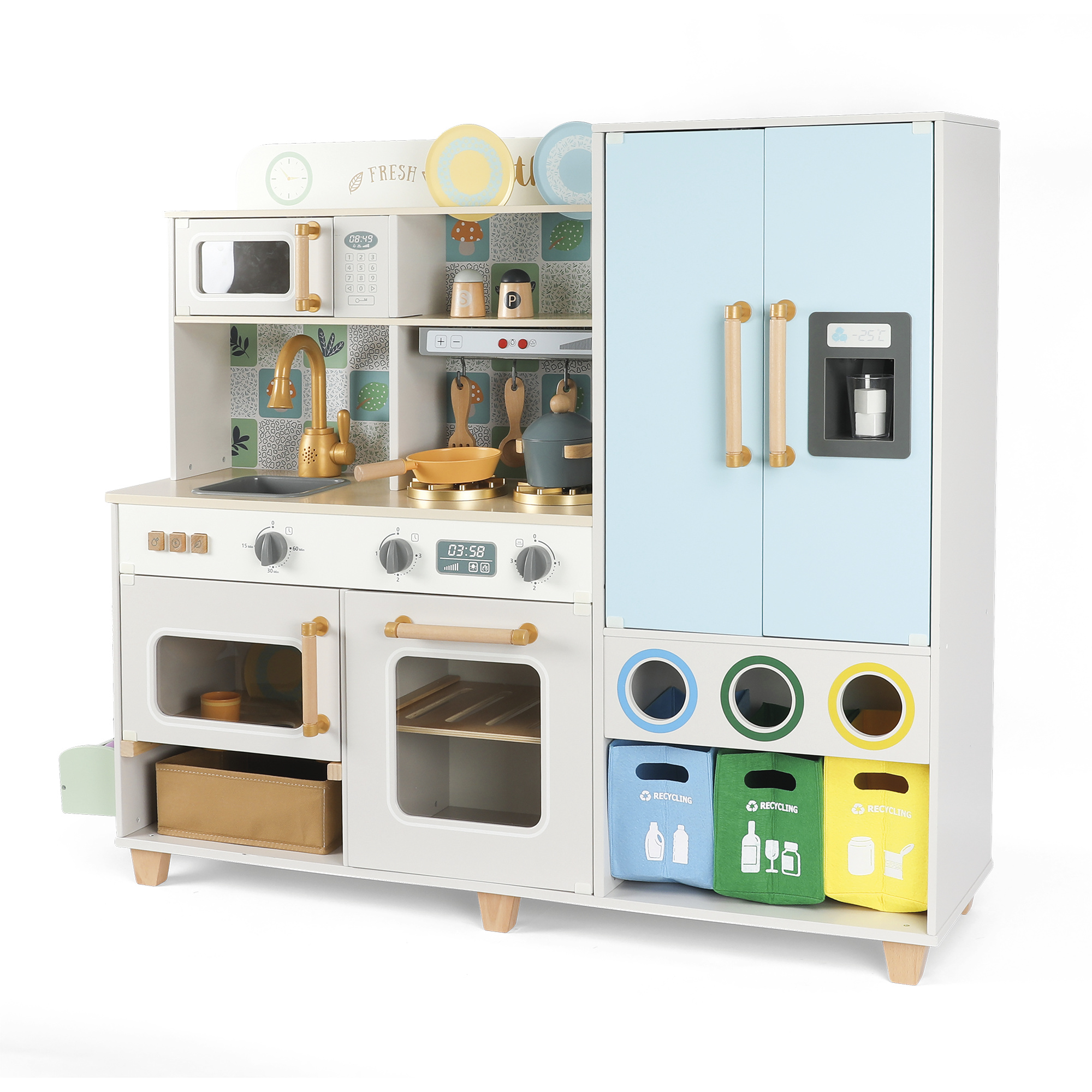 Cucina in legno completa con lavello forno e frigorifero impara e divertiti con wood n play Toys Center