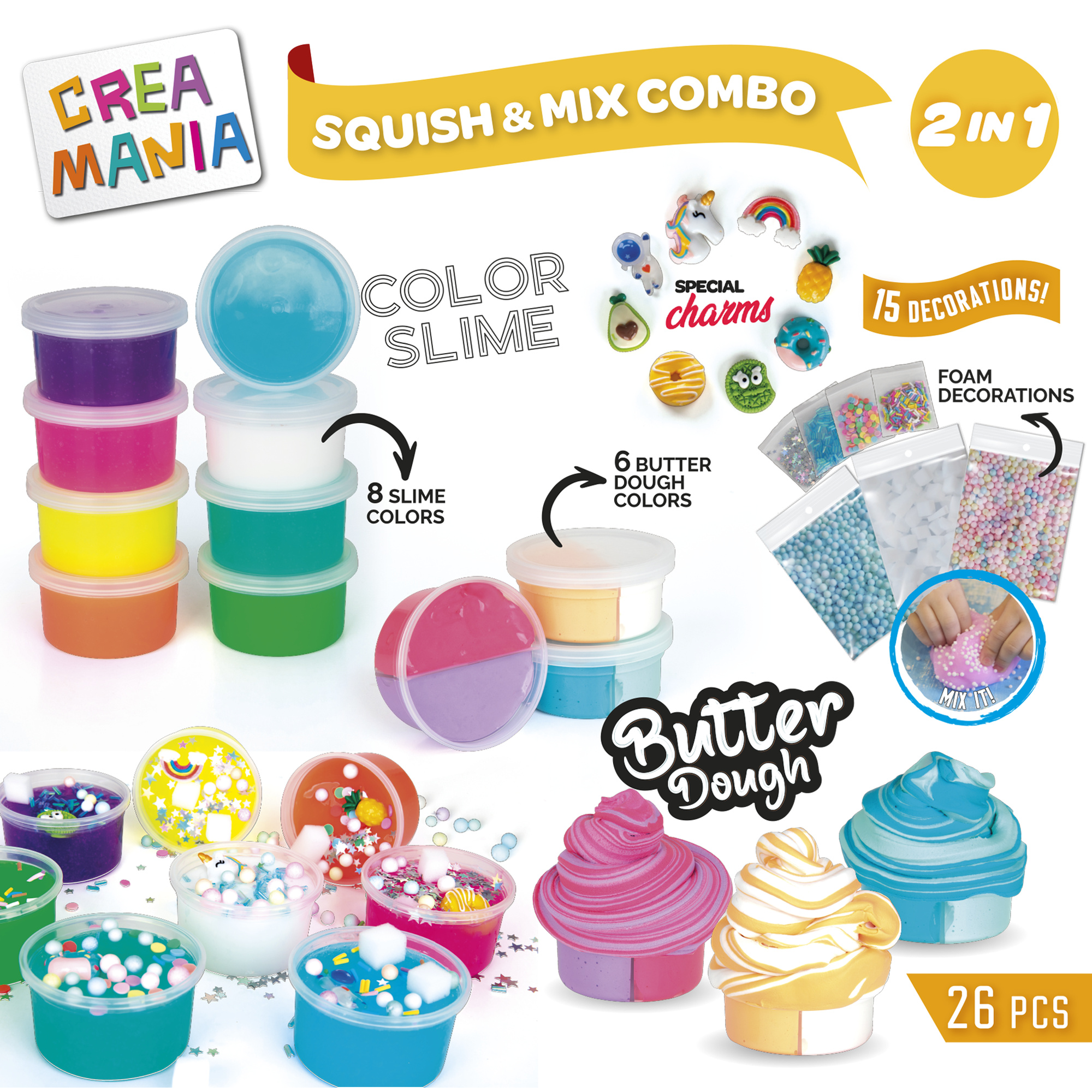 Squish & mix bomb - set creativo di slime e butter dough con decorazioni - crea mania - SUPERSTAR