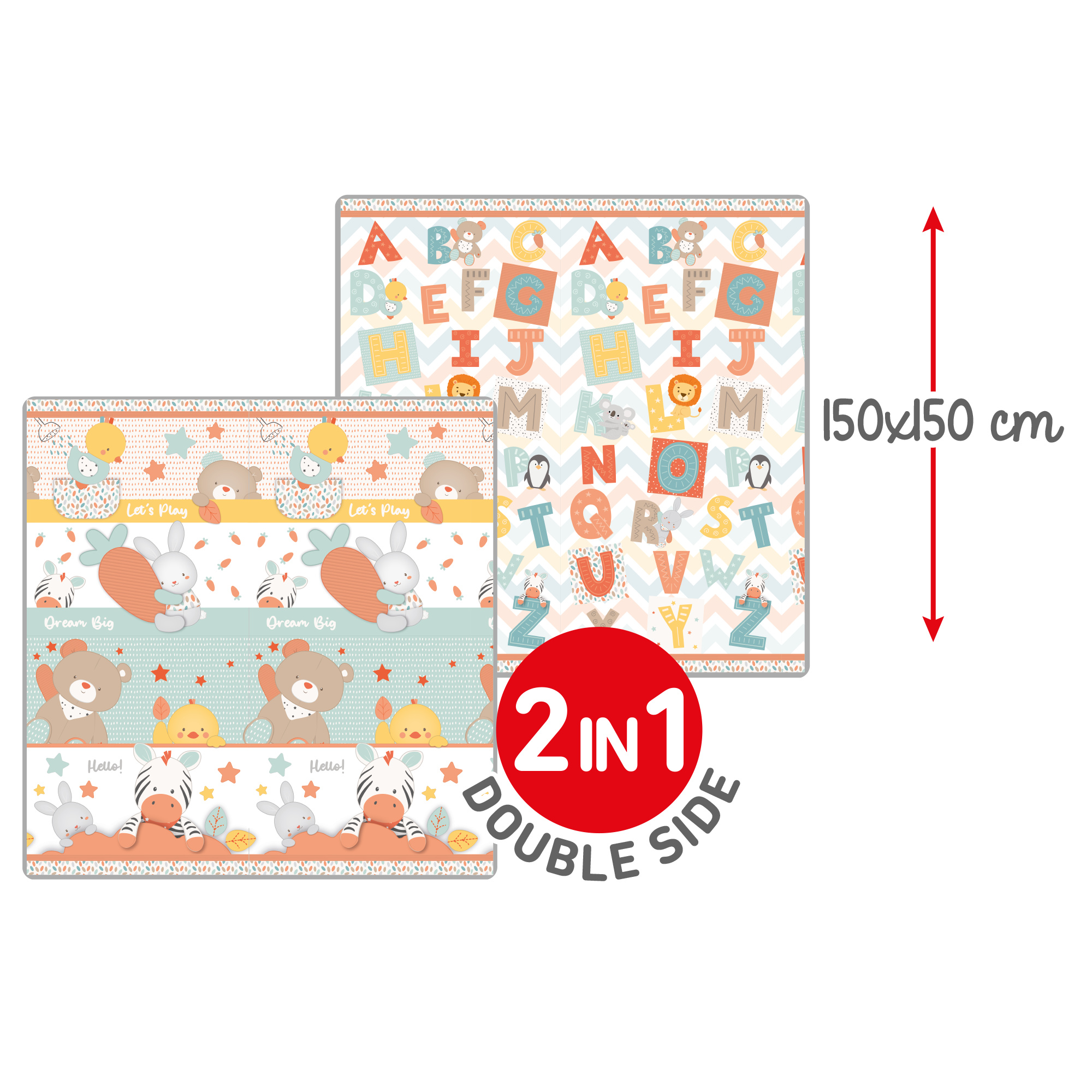 Tappeto pieghevole per bambini in schiuma morbida - area gioco sicura e confortevole   - 150x150 cm - baby smile - BABY SMILE