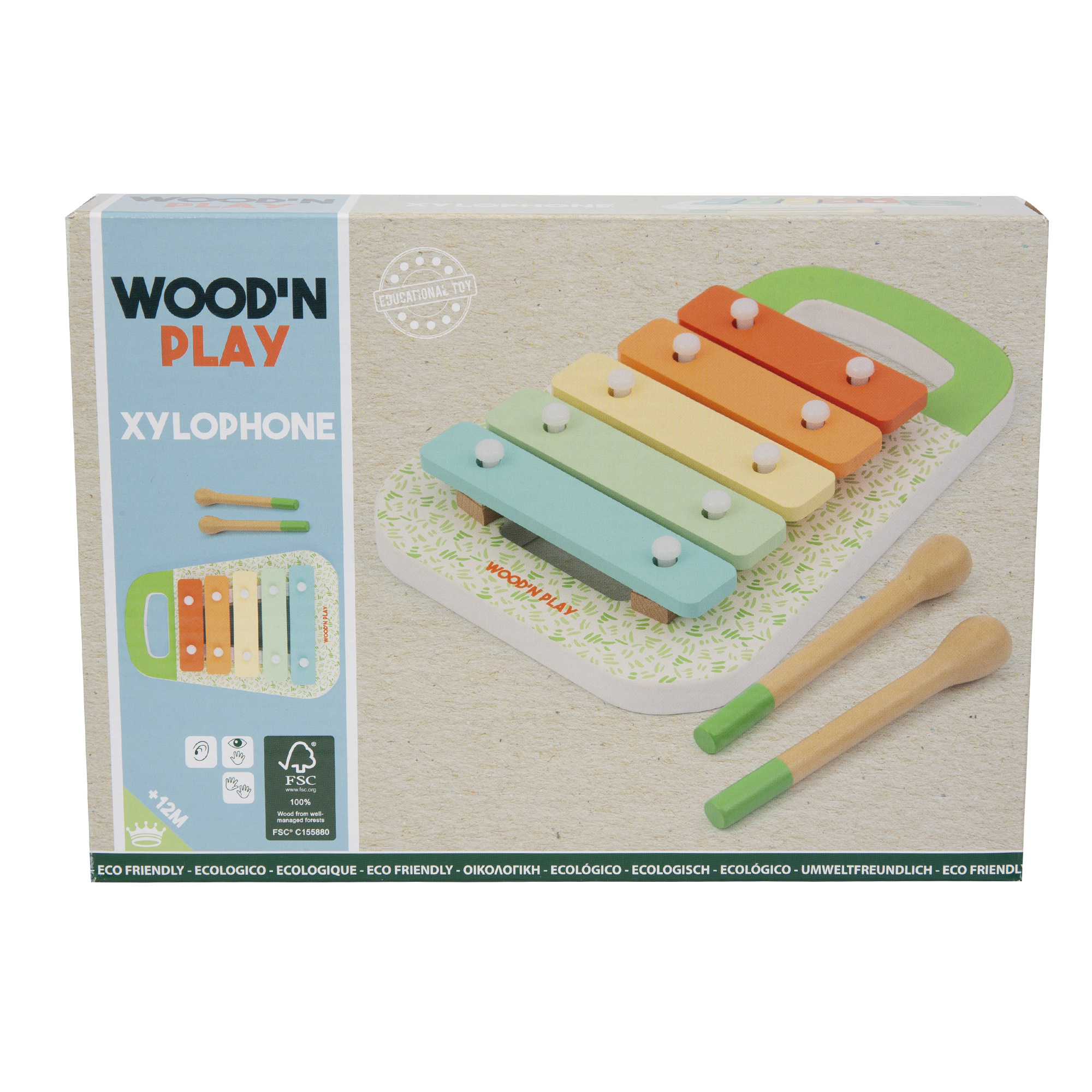 Xilofono per bambini con 5 tasti colorati e 2 bacchette – eco-friendly e certificato fsc - wood 'n' play - WOOD N'PLAY