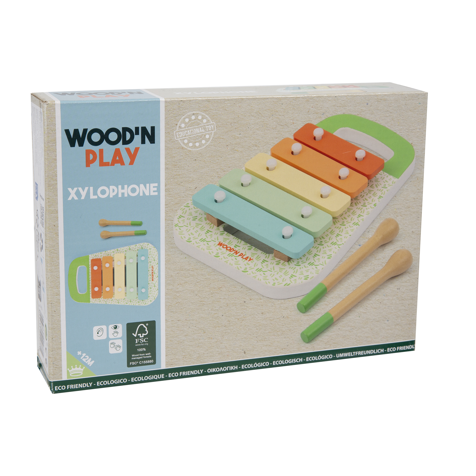 Xilofono per bambini con 5 tasti colorati e 2 bacchette – eco-friendly e certificato fsc - wood 'n' play - WOOD N'PLAY