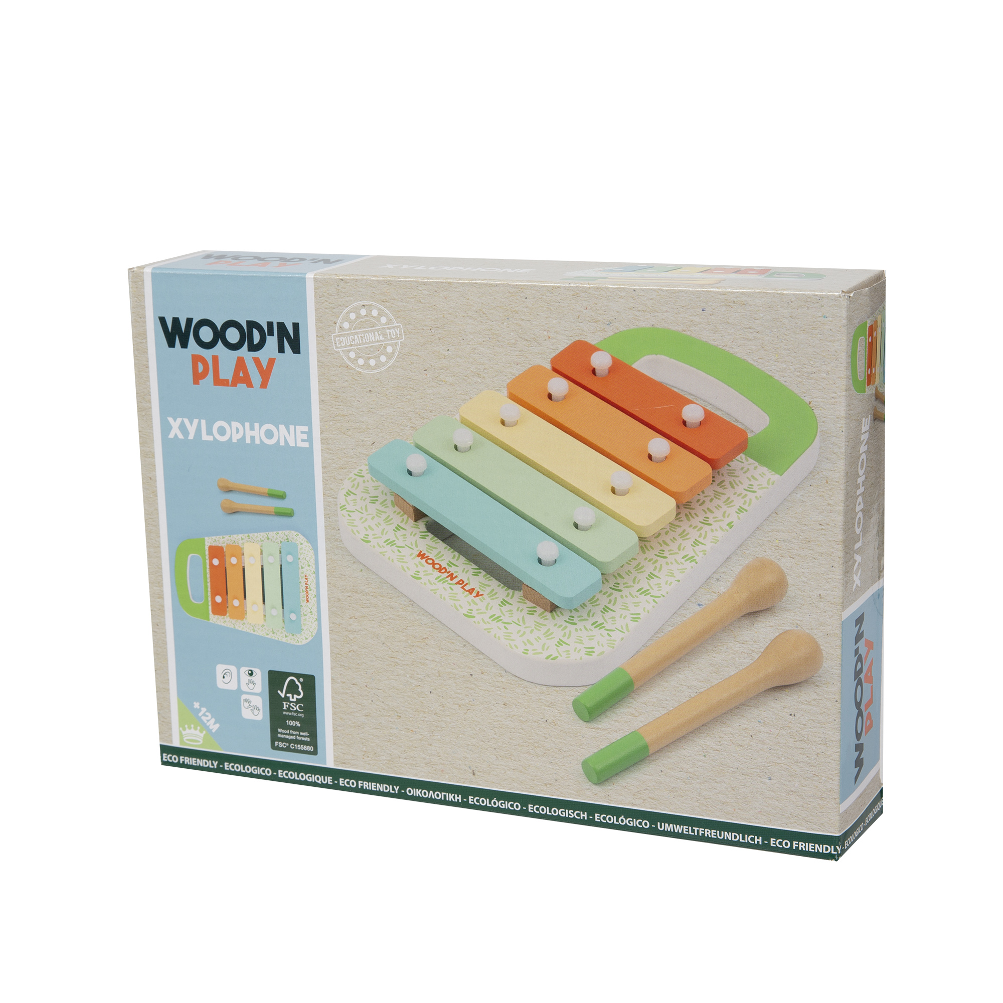 Xilofono per bambini con 5 tasti colorati e 2 bacchette – eco-friendly e certificato fsc - wood 'n' play - WOOD N'PLAY